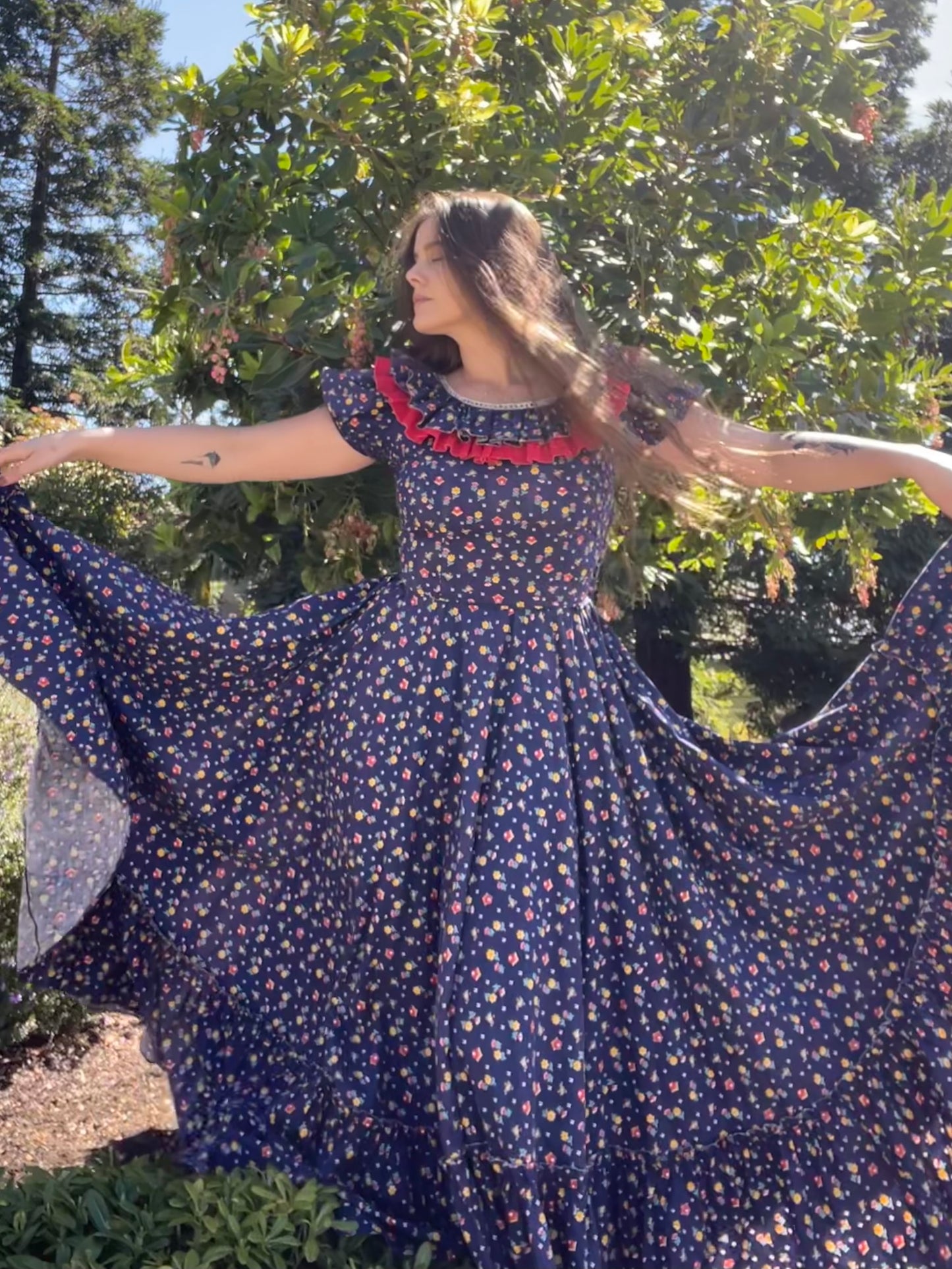 1940s Square Dancing Novelty Print Cotton Puff Sleeve Prairie Dress