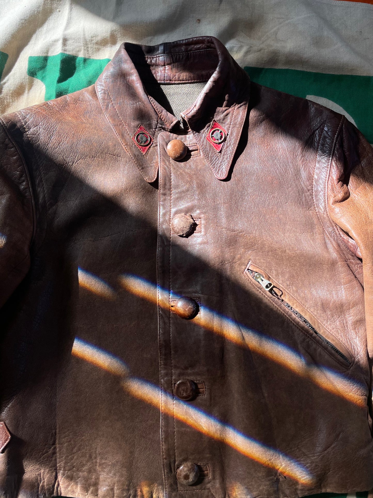 Rare 1940s Spanish Leather Side-Cinch Motorcyclist Jacket