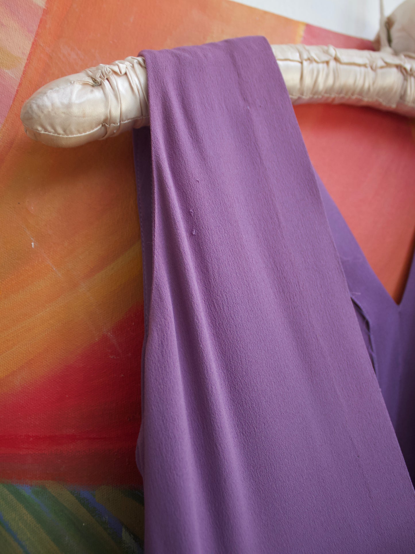 1930s Rayon Jersey Color Block Tie Waist Gown