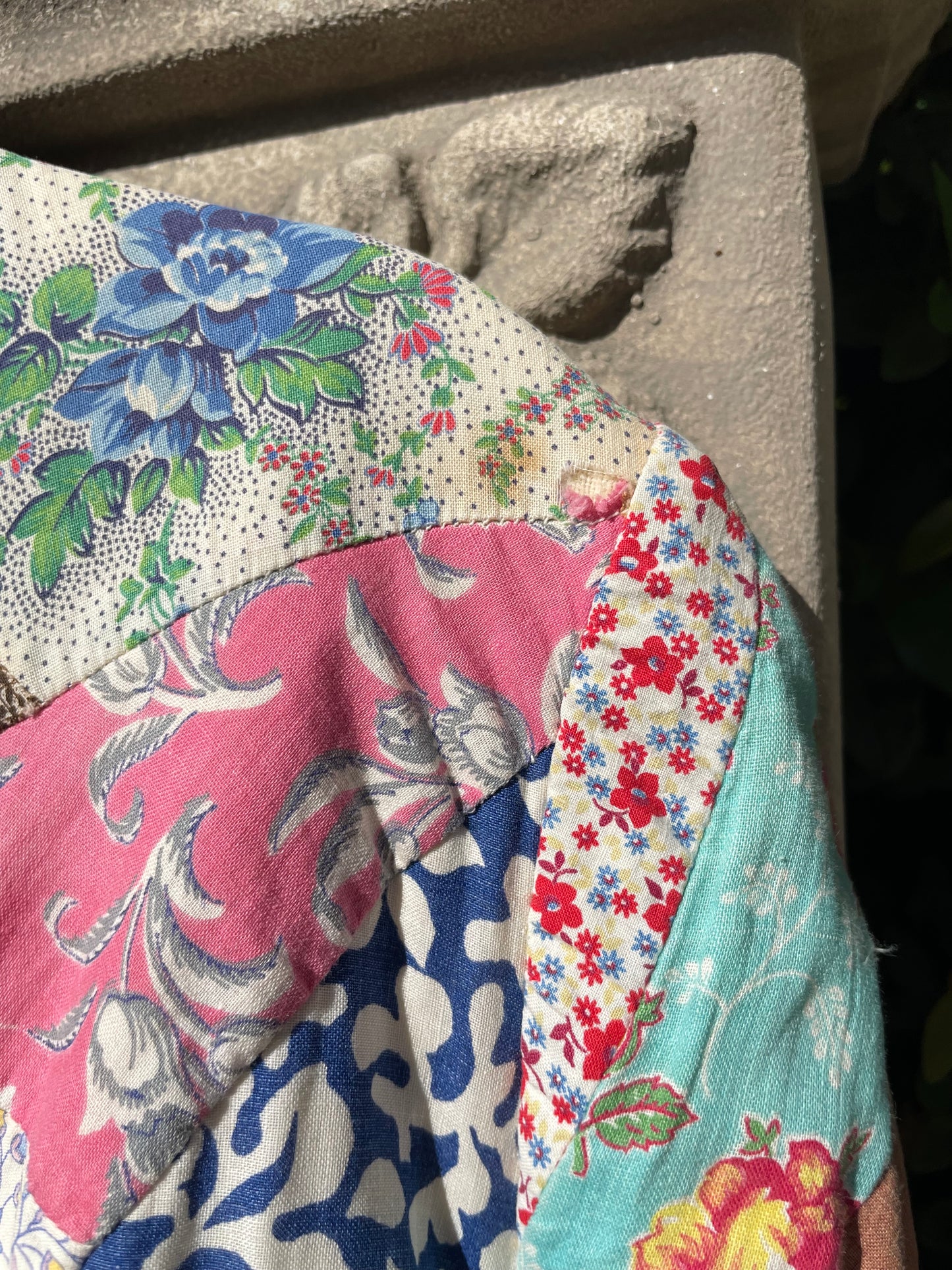 Rare 1930s Floor Length Cotton Crazy Quilt Dressing Gown