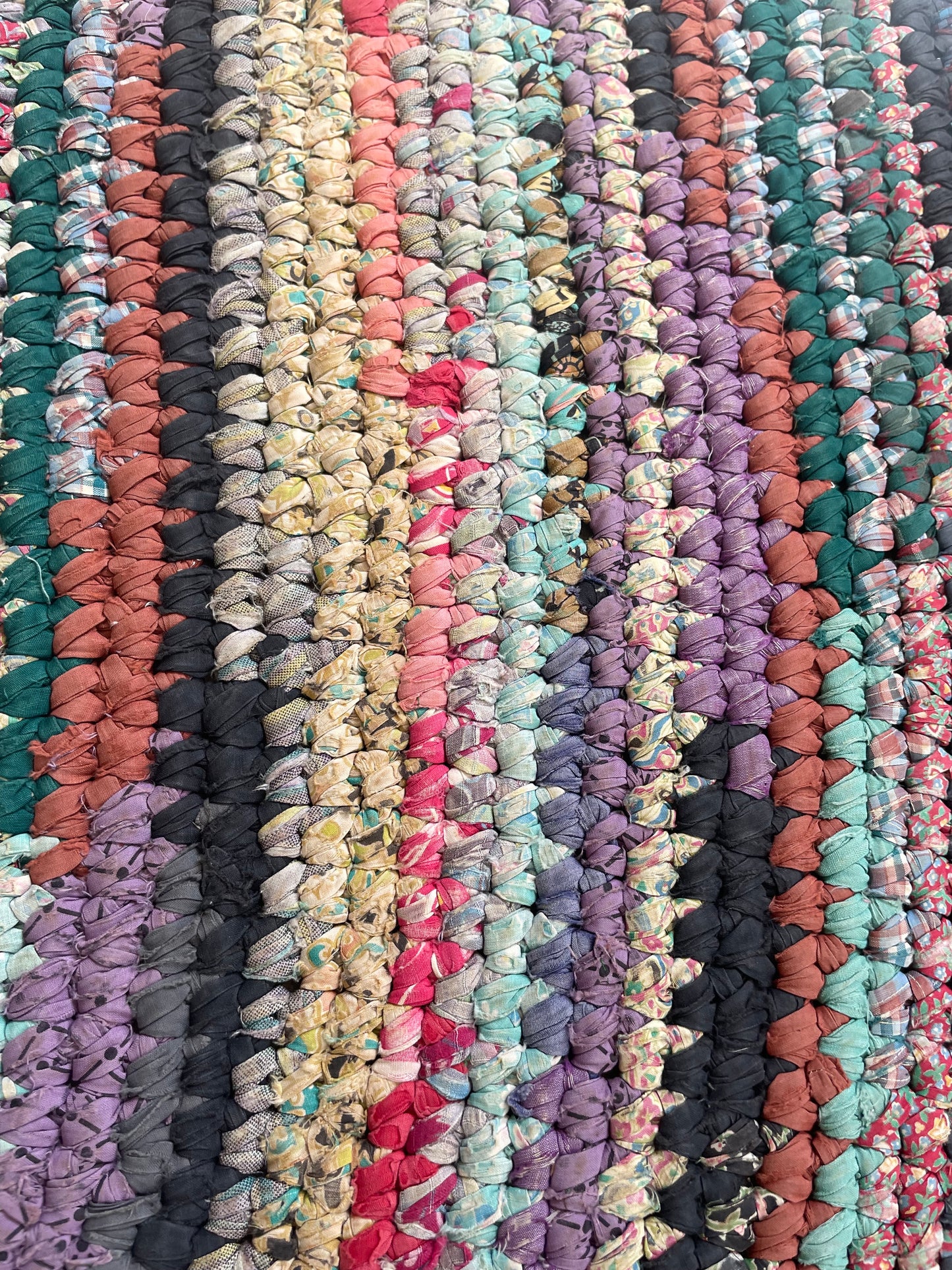 Depression Era Multi-Colored Feedsack Large Oval Area Rag Rug