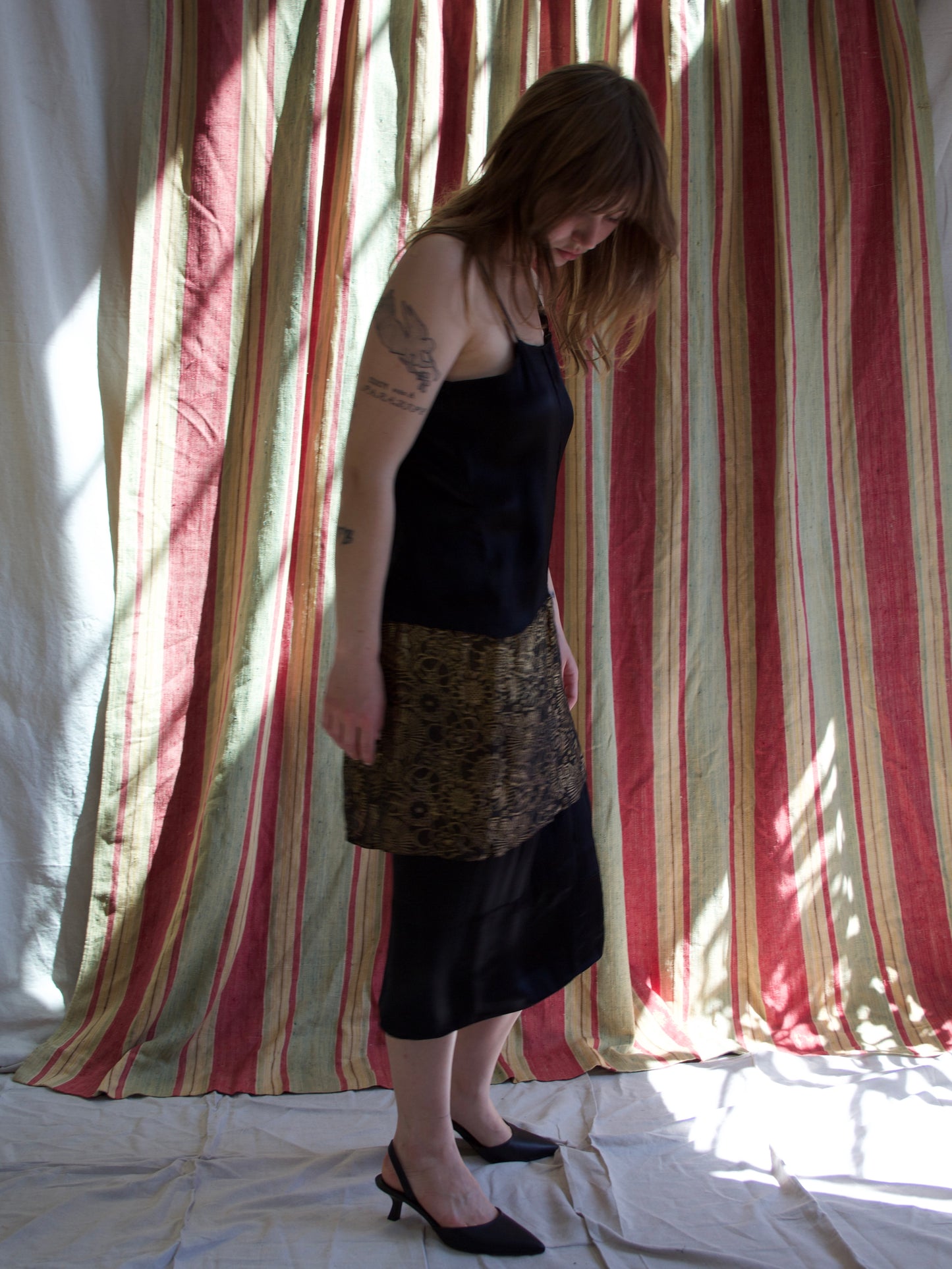 Antique 1920s Art Nouveau Lamé Silk Charmeuse Drop Waist Dress