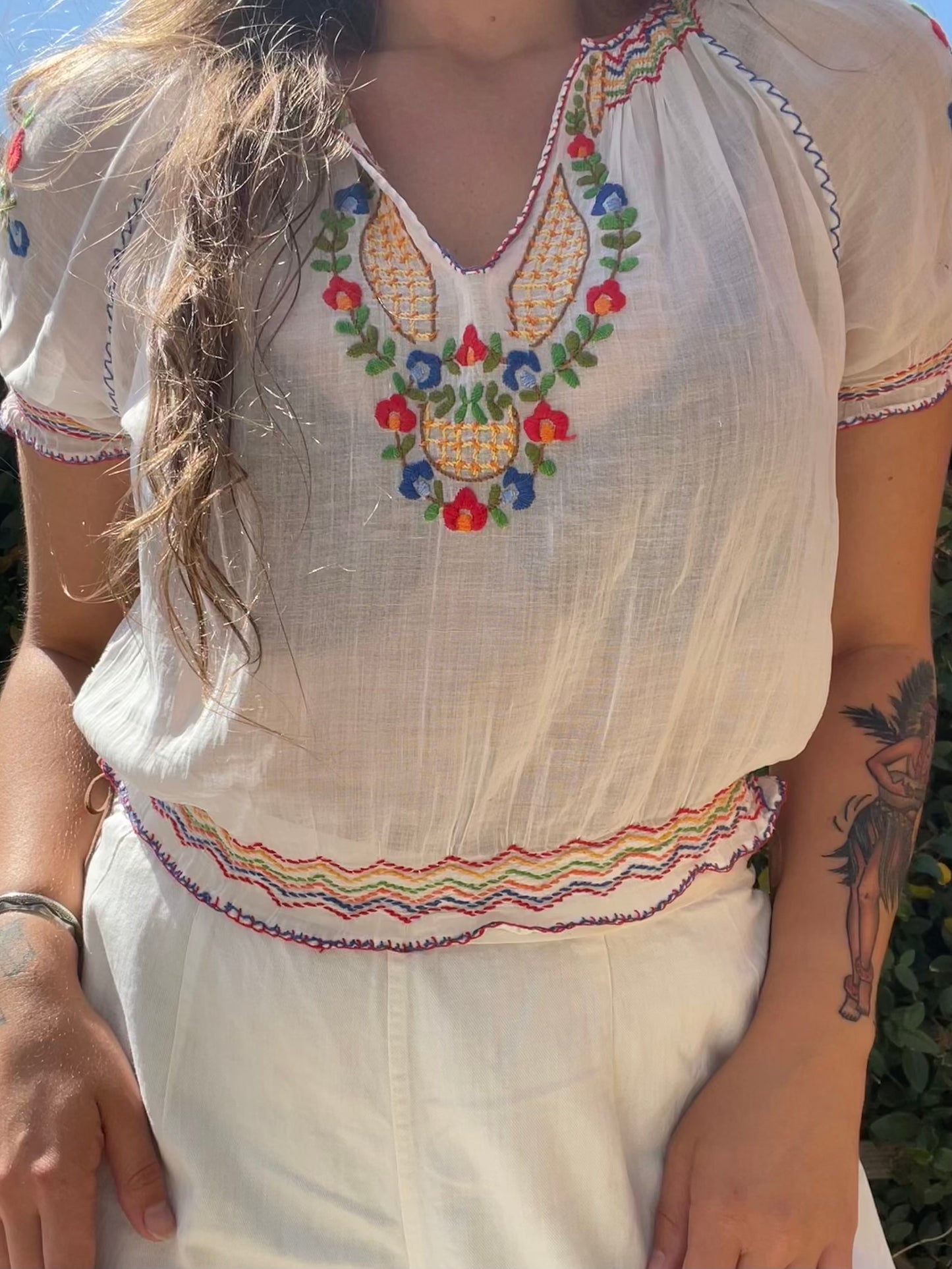 1930s Hand Embroidered Yugoslavian Fine Cotton Peasant Blouse