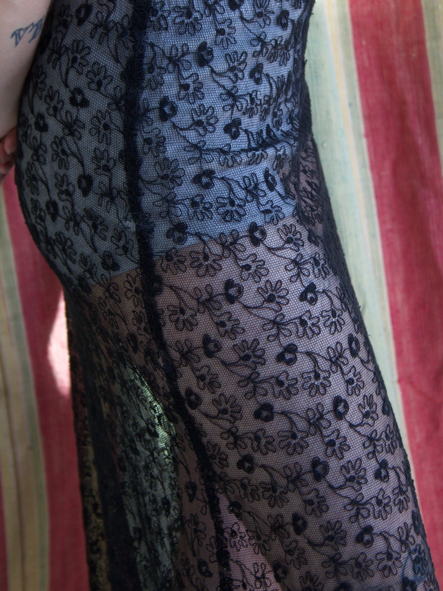 1930s Inky Black Embroidered Net Low Back Dress