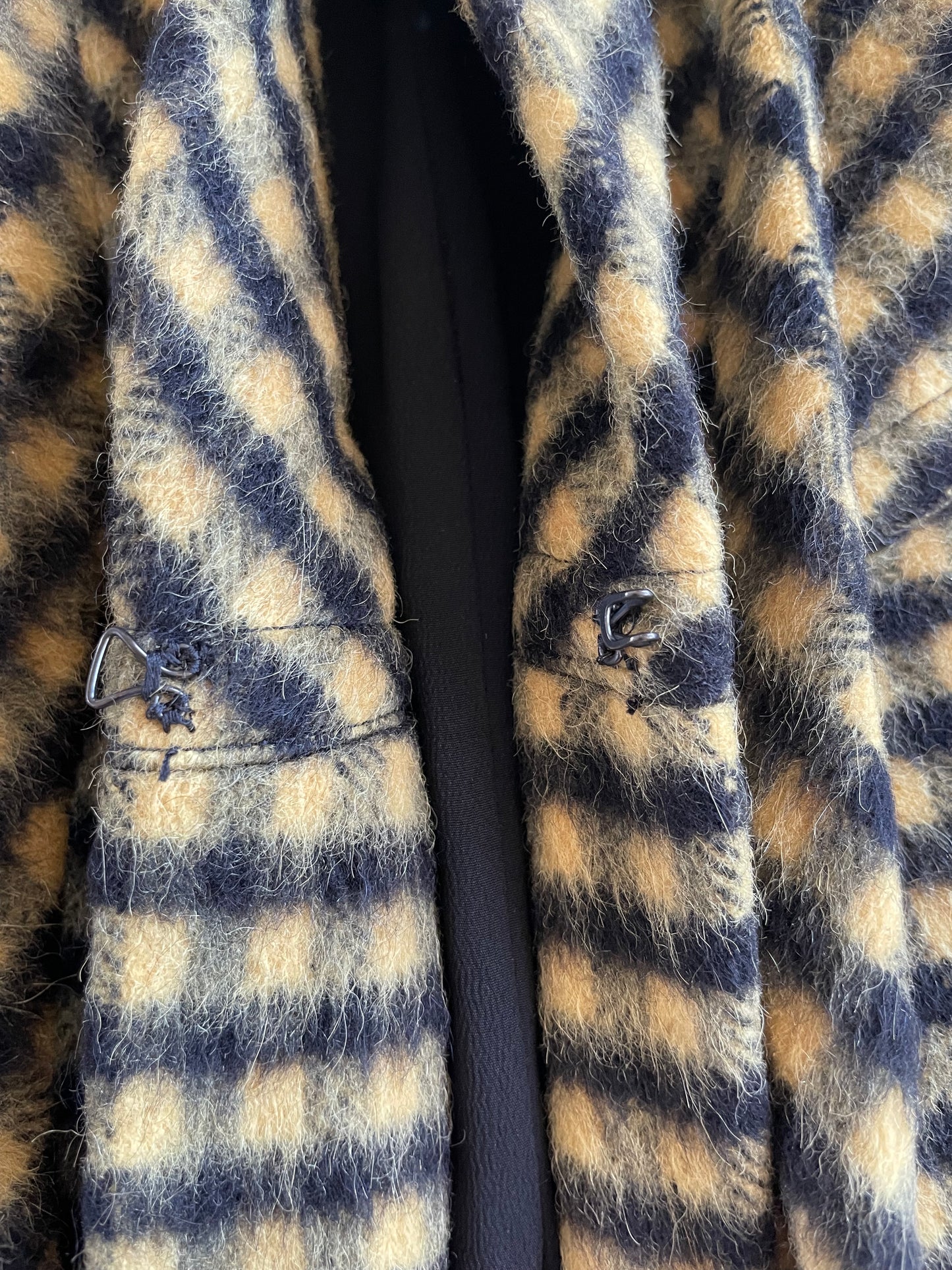 1940s Wool Mohair Gingham Bell Sleeve Swing Coat