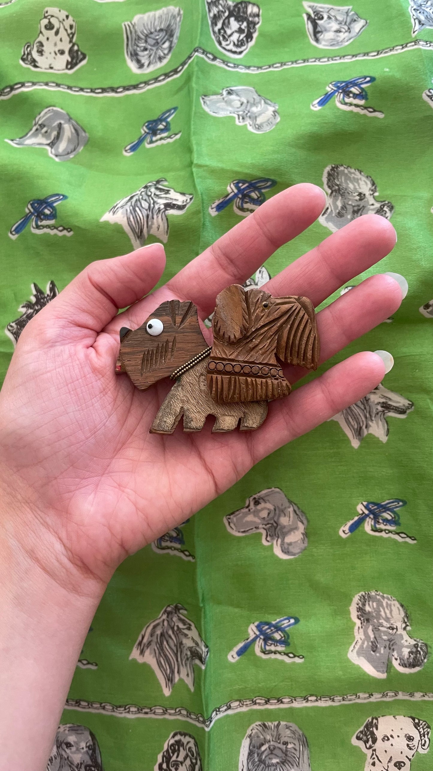1940s Googly Eye Carved Wood Dog Pin