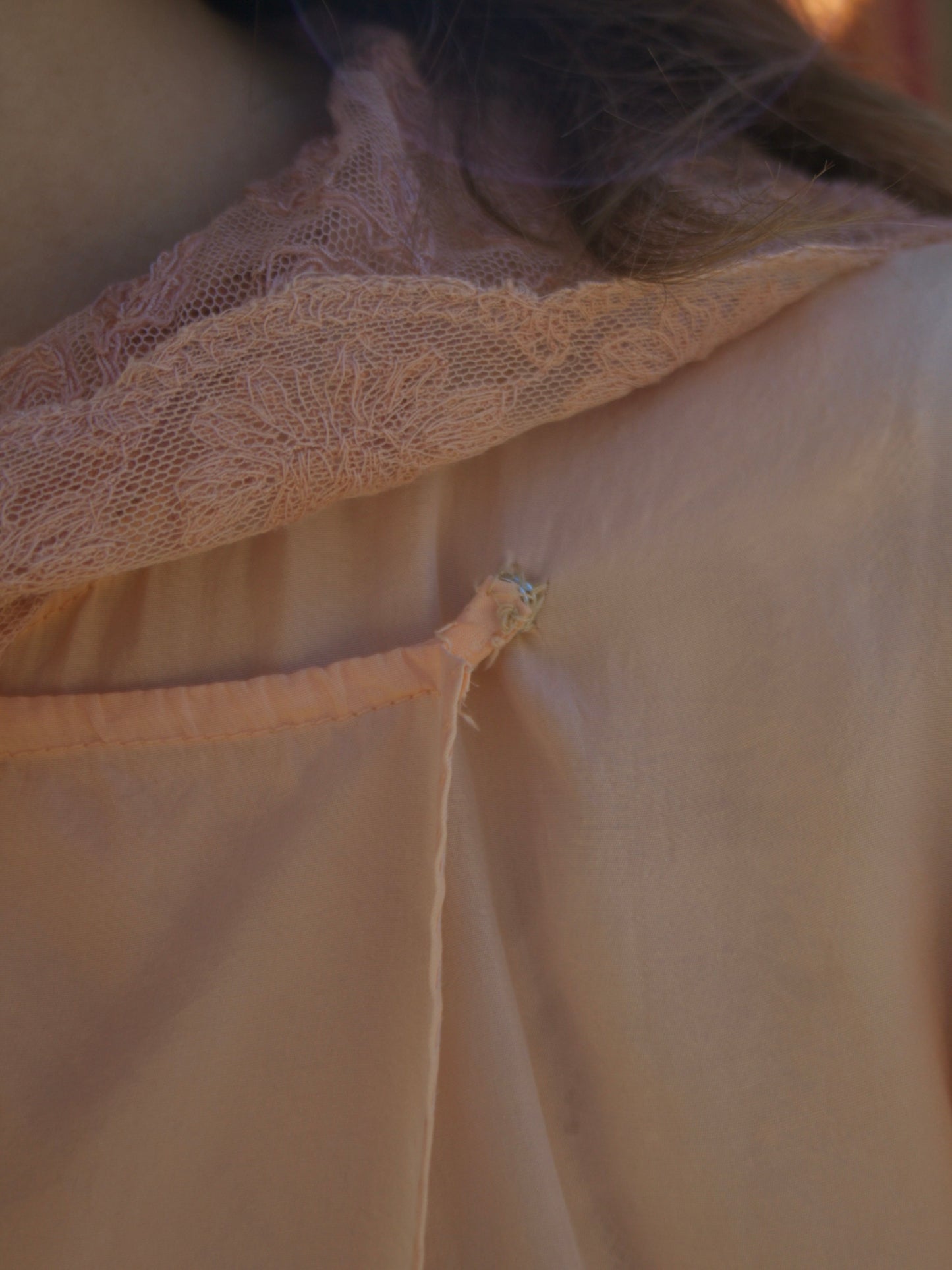 1930s Flutter Sleeve Tambour Lace Trim Wrap Robe