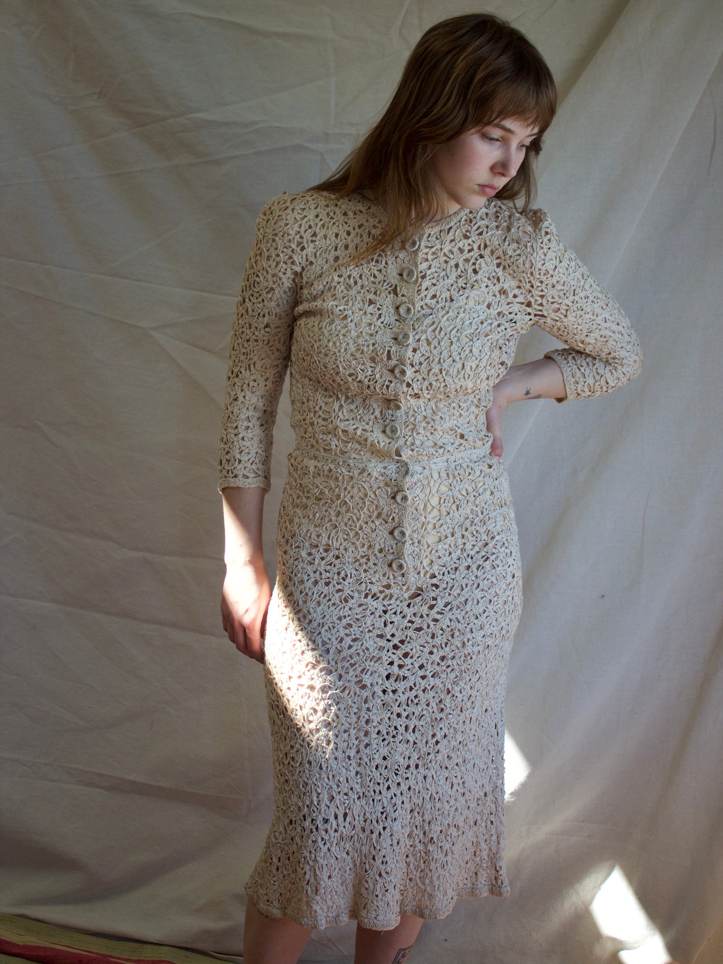 1940s Ribbon Knit Wiggle Dress