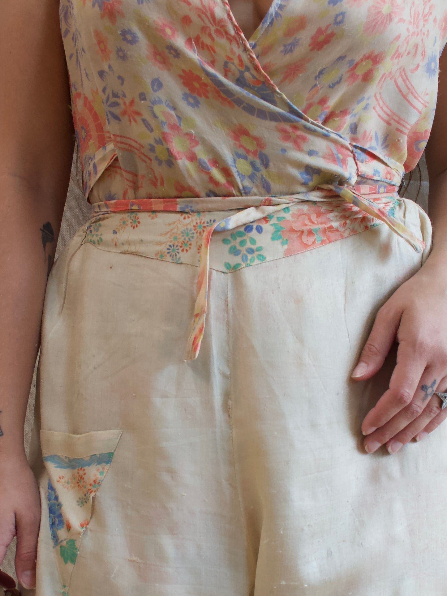 1930s Japanese Pongee Silk Border Trim Lounge Pants