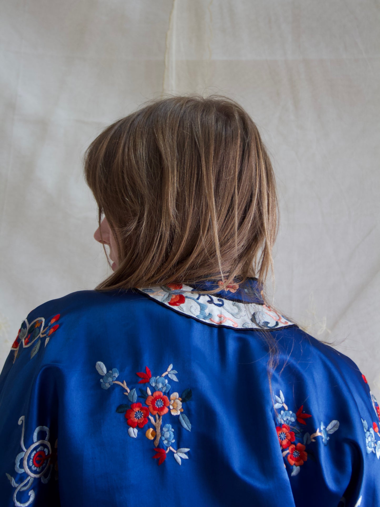 1940s Royal Blue Silk Chinese Mandarin Collar Robe