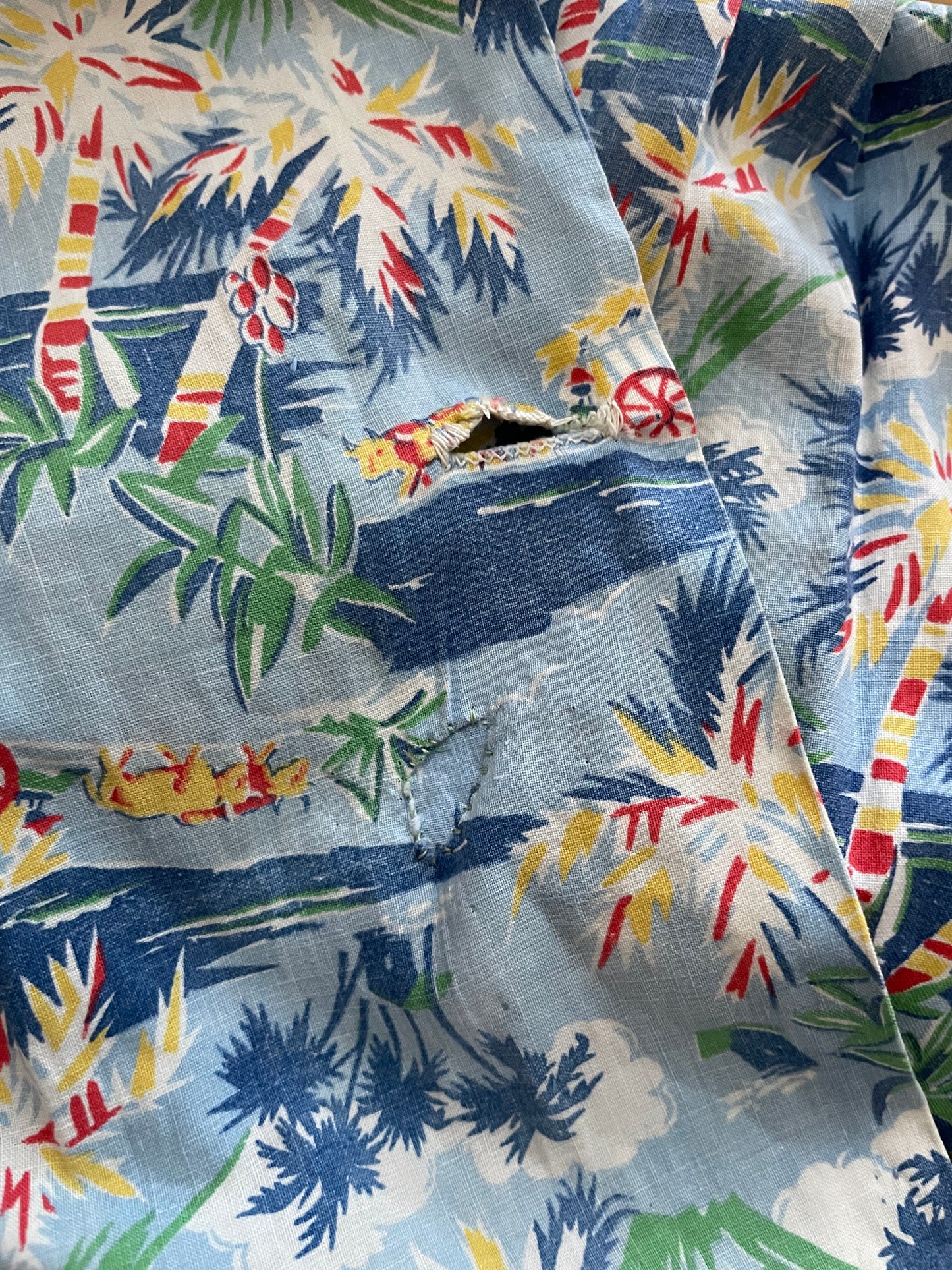 1930s/1940s Tropical Print Cotton Bishop Sleeve Smock