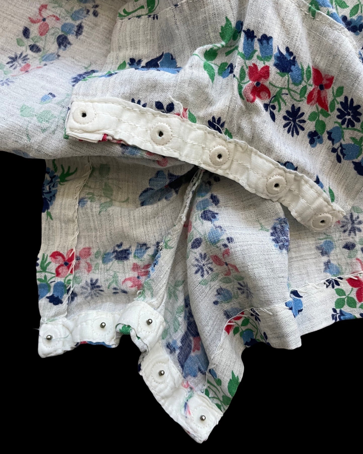 1930s-1940s Two Piece Rowed Floral Cotton Playsuit/ With Skirt