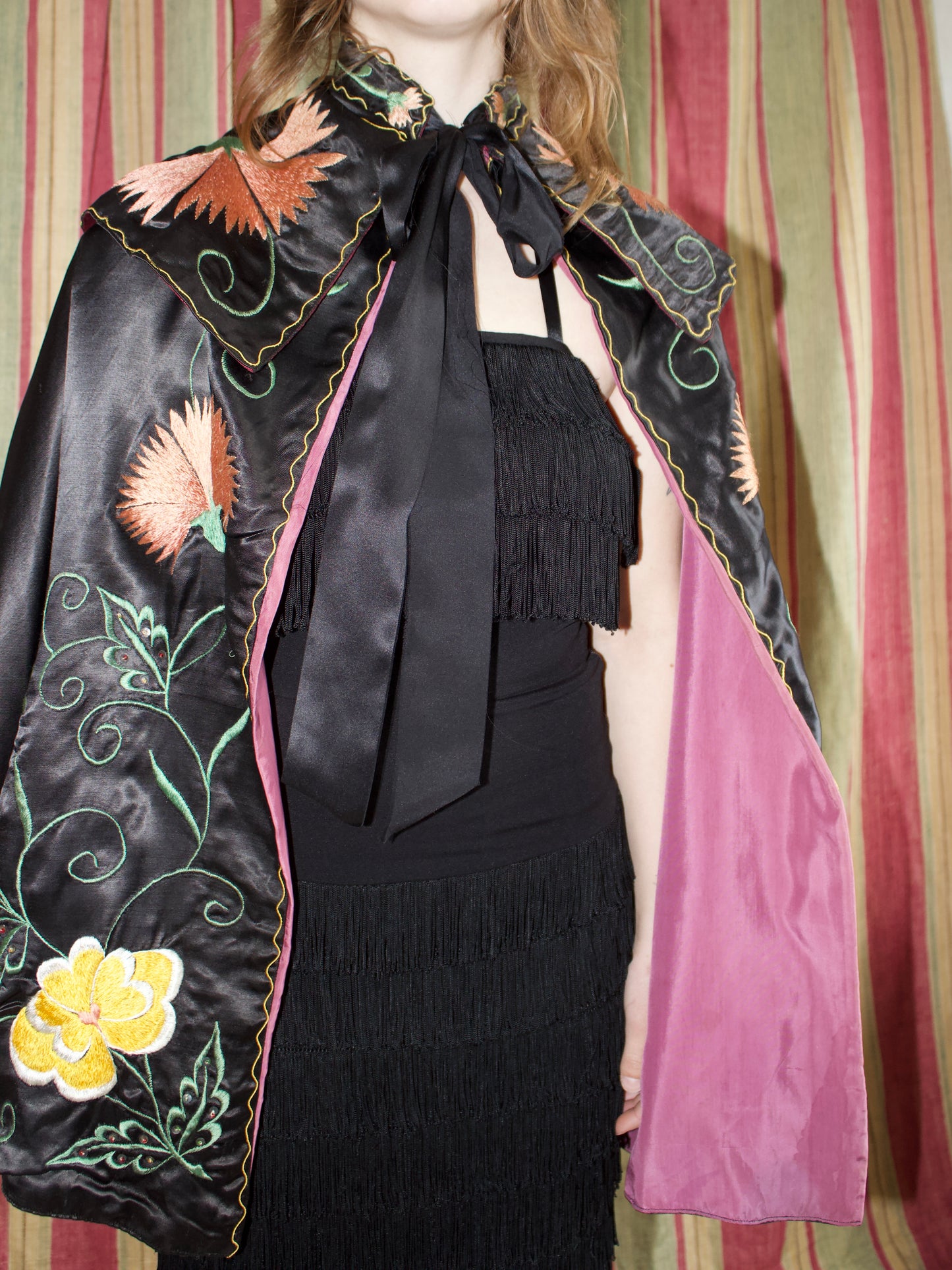 1940s Densely Embroidered Satin Matador / Toreador Cape