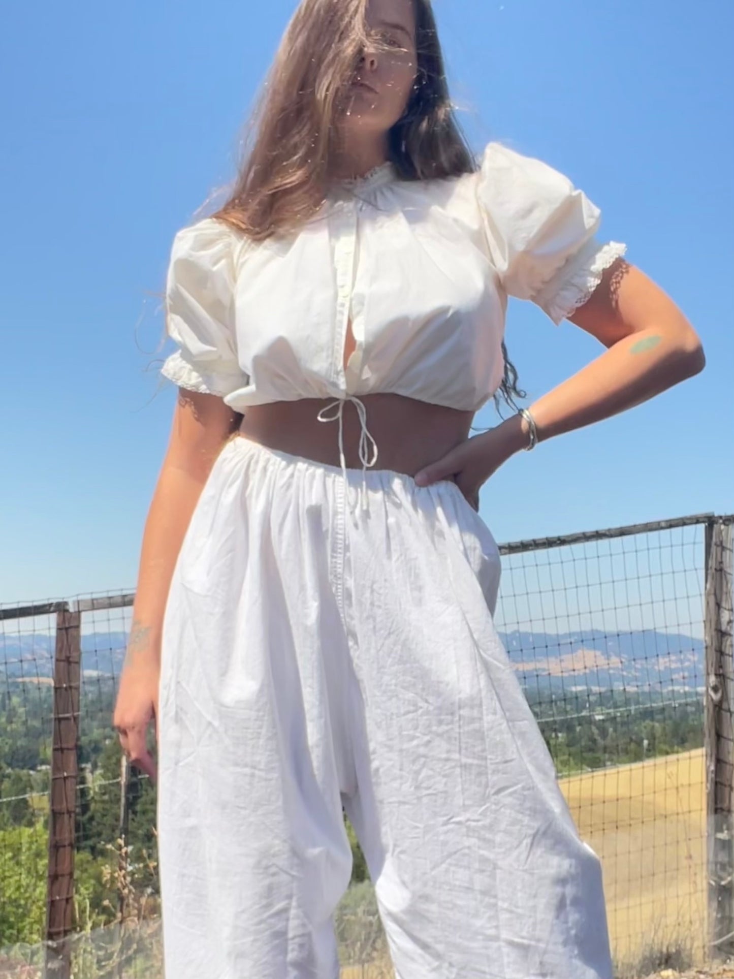1960s/1970s Austrian Puff Sleeve Tie Waist Blouse