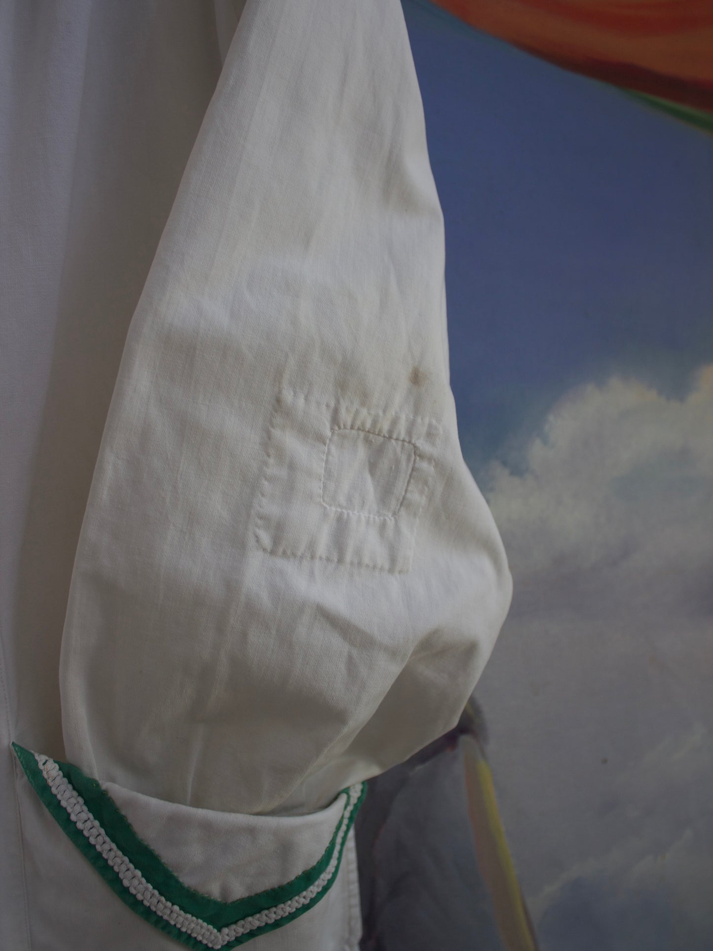 1940s Ivory & Green Accent Cotton Smock Blouse