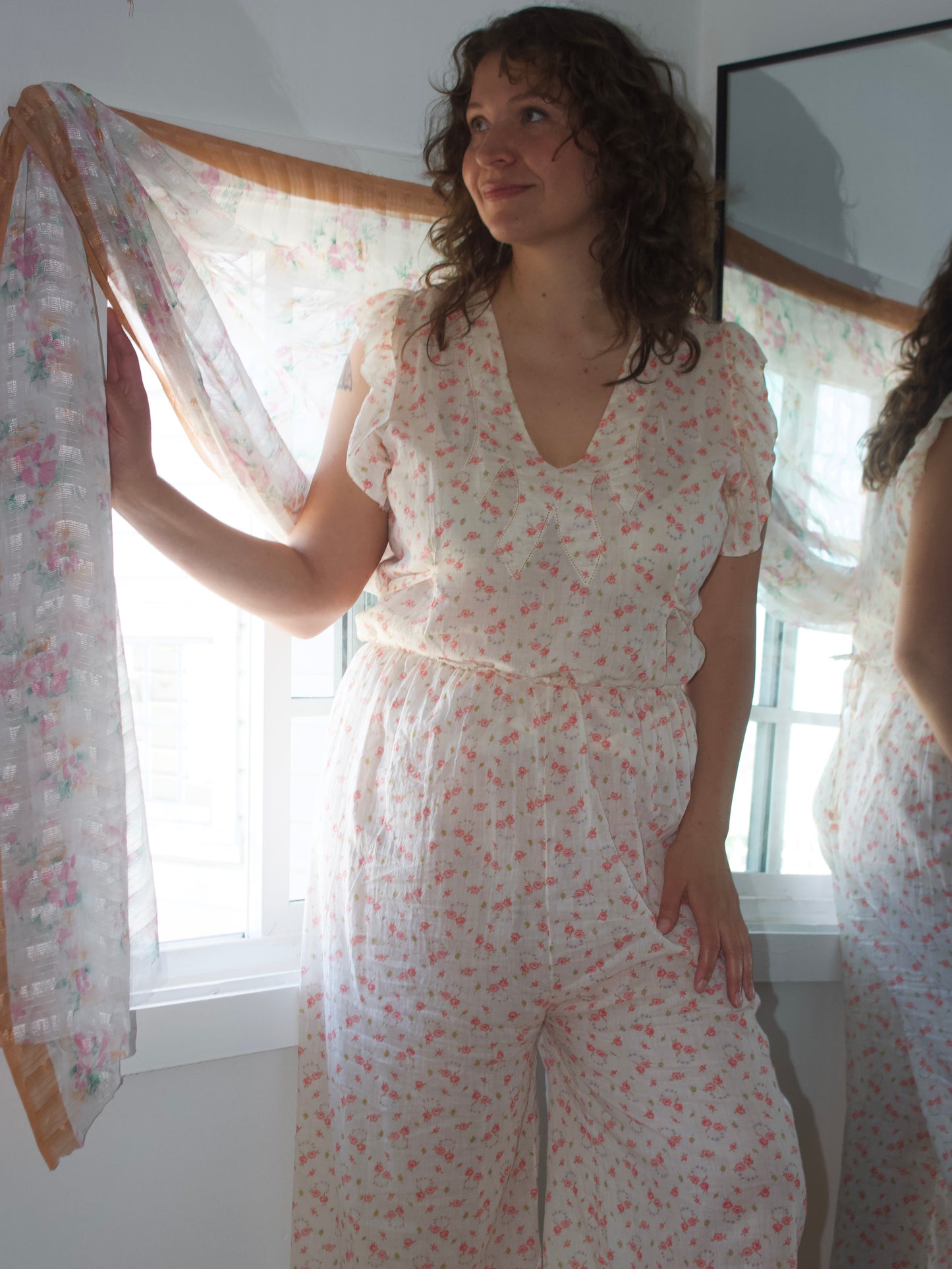 1930s Two Pice Micro Floral Soft Cotton Two Piece Pant Set