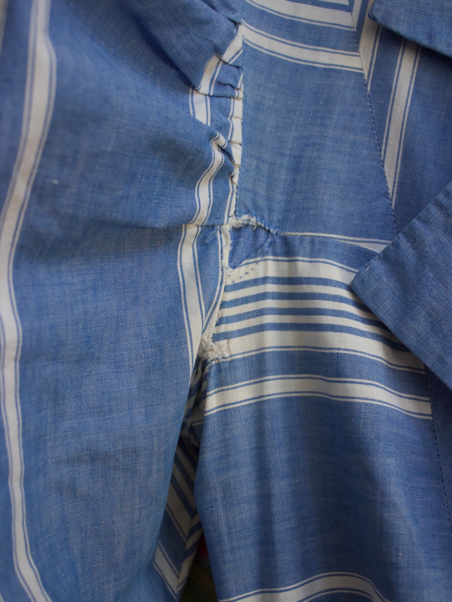 1930s Extreme Puff Sleeve Striped Chambray Floor Length Duster