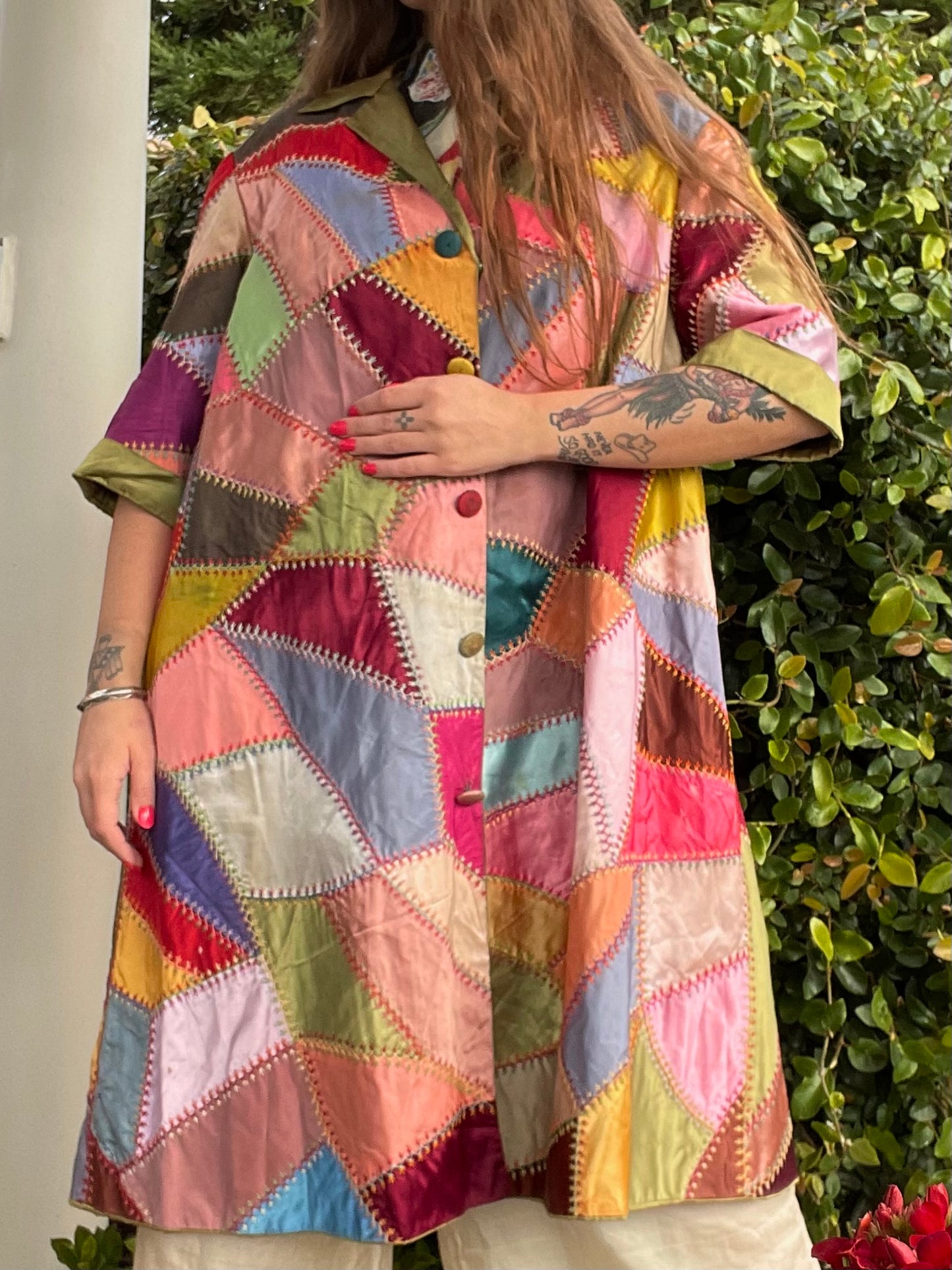 1940s Rainbow Patchwork Silk/Satin Crazy Quilt Jacket