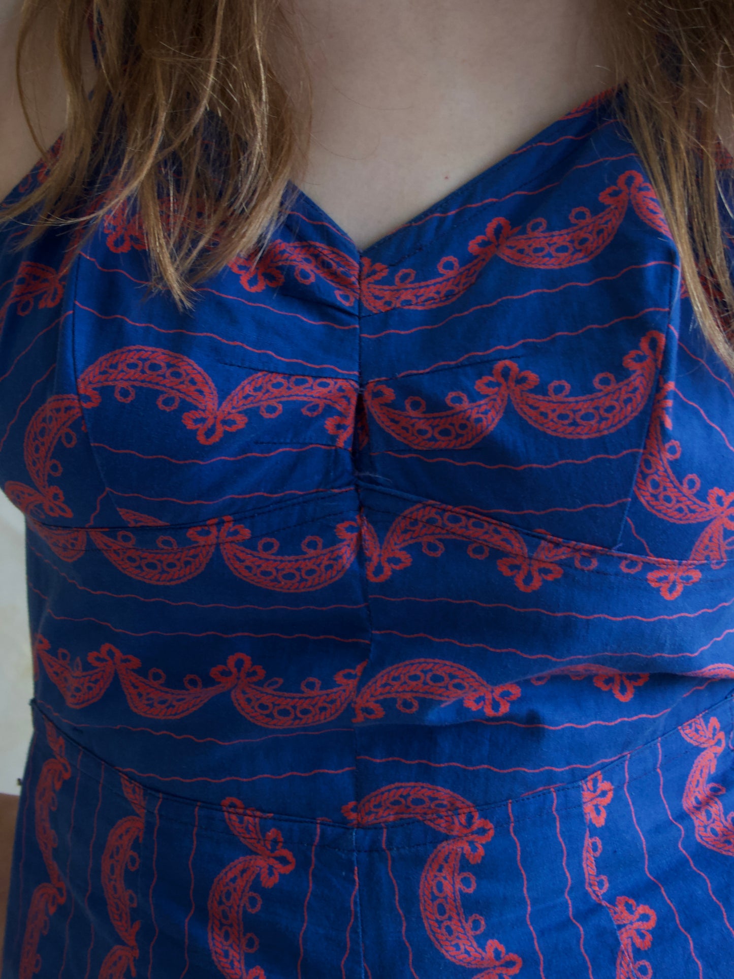 1940s Indigo Cotton Novelty Print Open-Tie-Back Side Button Playsuit
