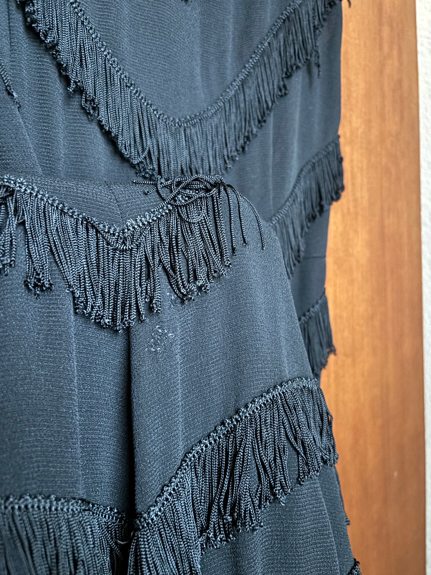1940s Rayon Crepe Fringe Trained Gown