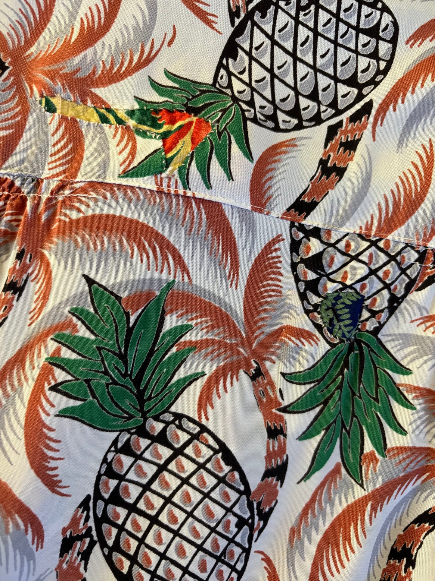 1940s Cold Rayon Aloha Pineapple Front Hawaiian Women's Shirt