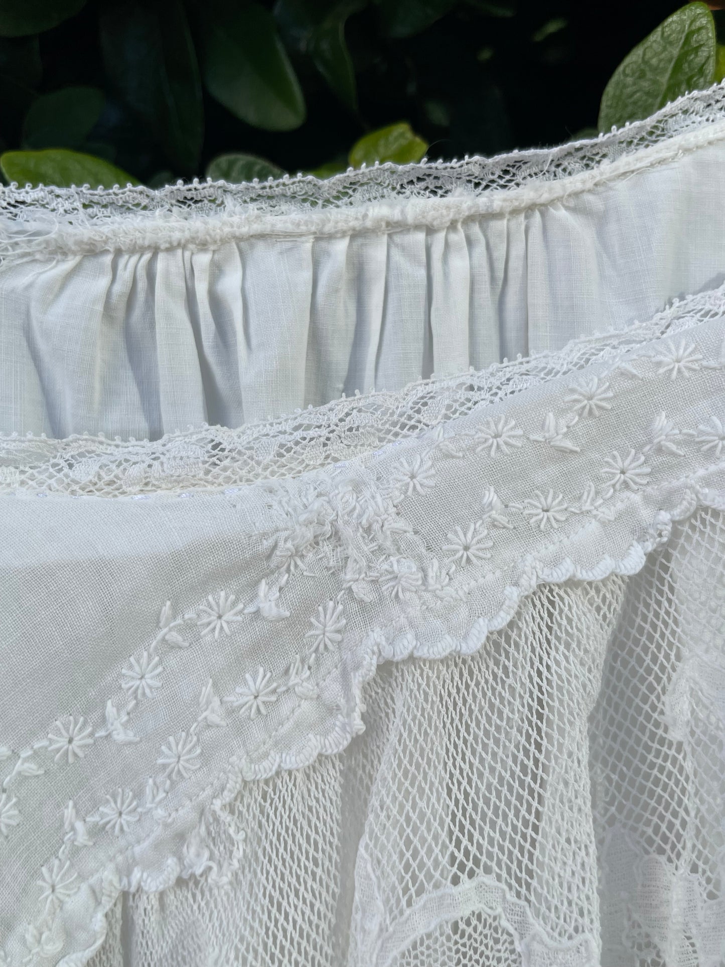 Late 19th C Cotton Ruffled Lace Angel Sleeve Trousseau Gown