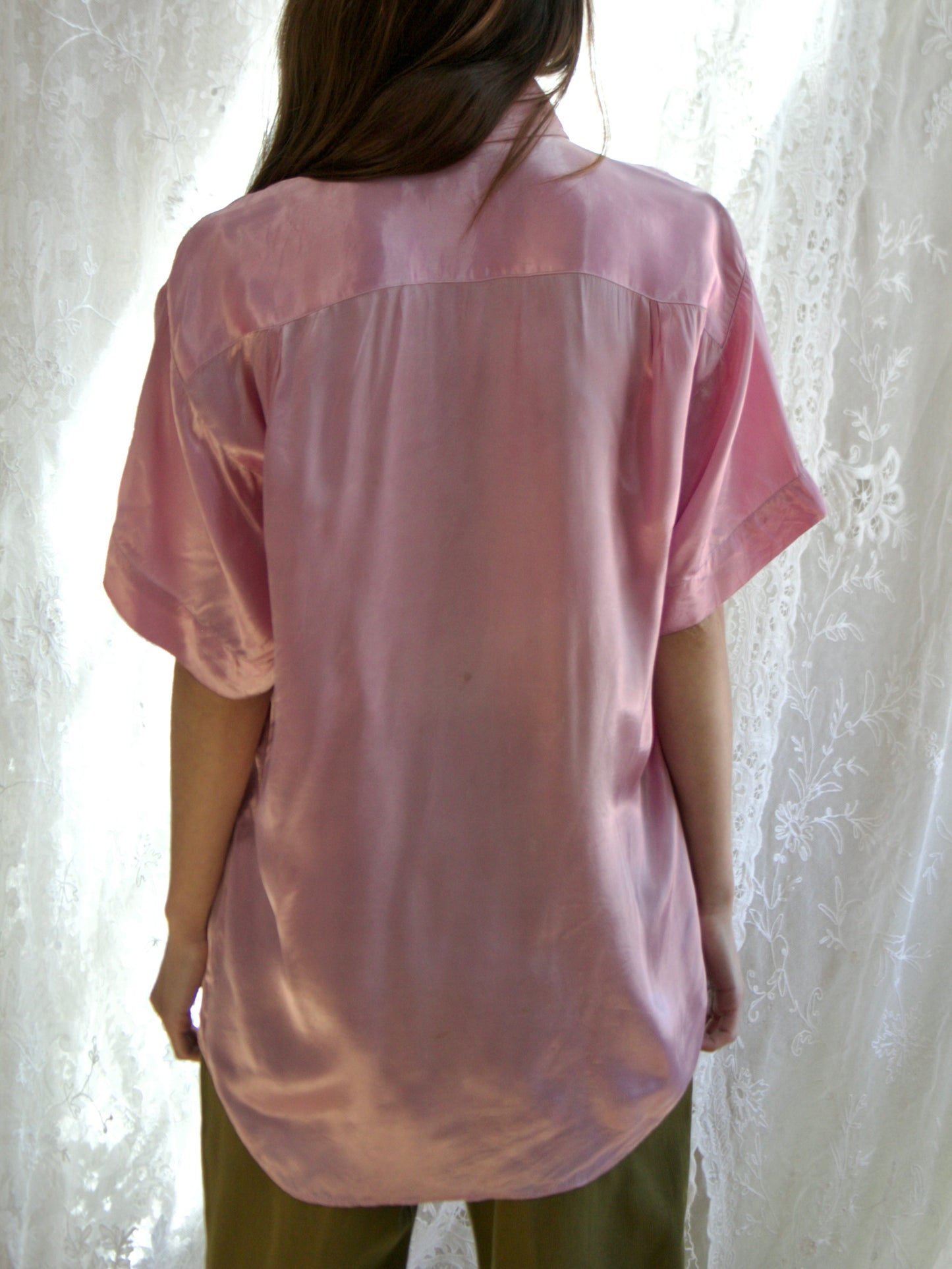 Rare 1950s 'Day-Glo' Neon Lilac Rayon Satin Shirt