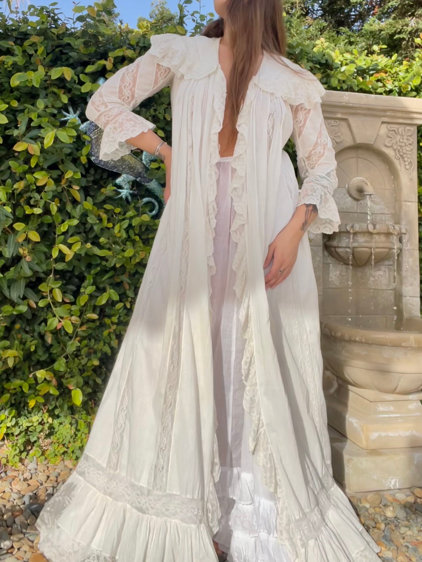 Rare Turn Of The Century Insertion Lace Ruffle Capelet Trousseau Peignoir