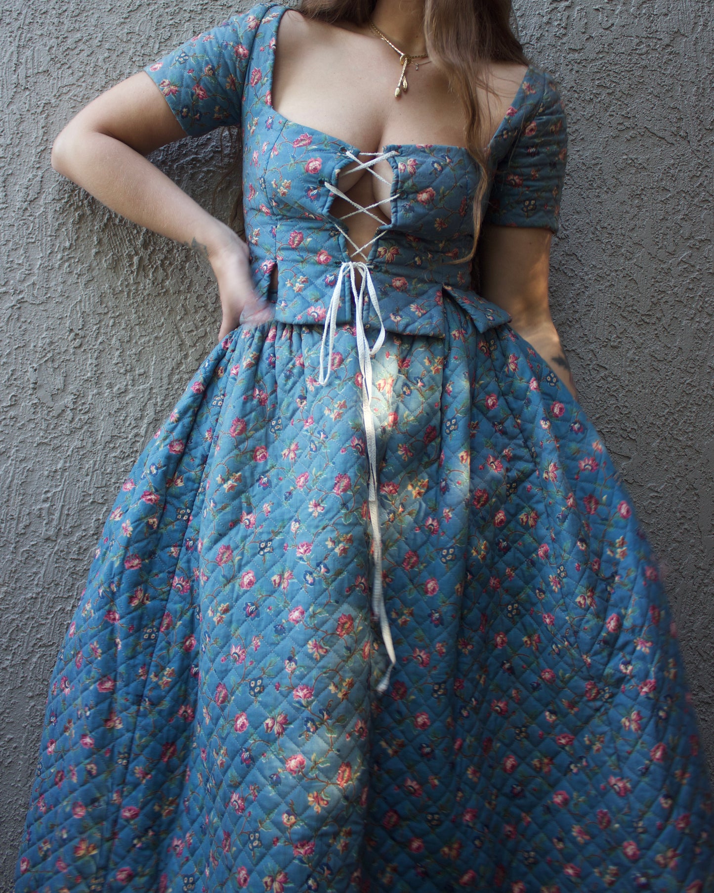 19th Century Does 18th Century Hand Stitched Quilted Two Piece Corset Petticoat Ensemble