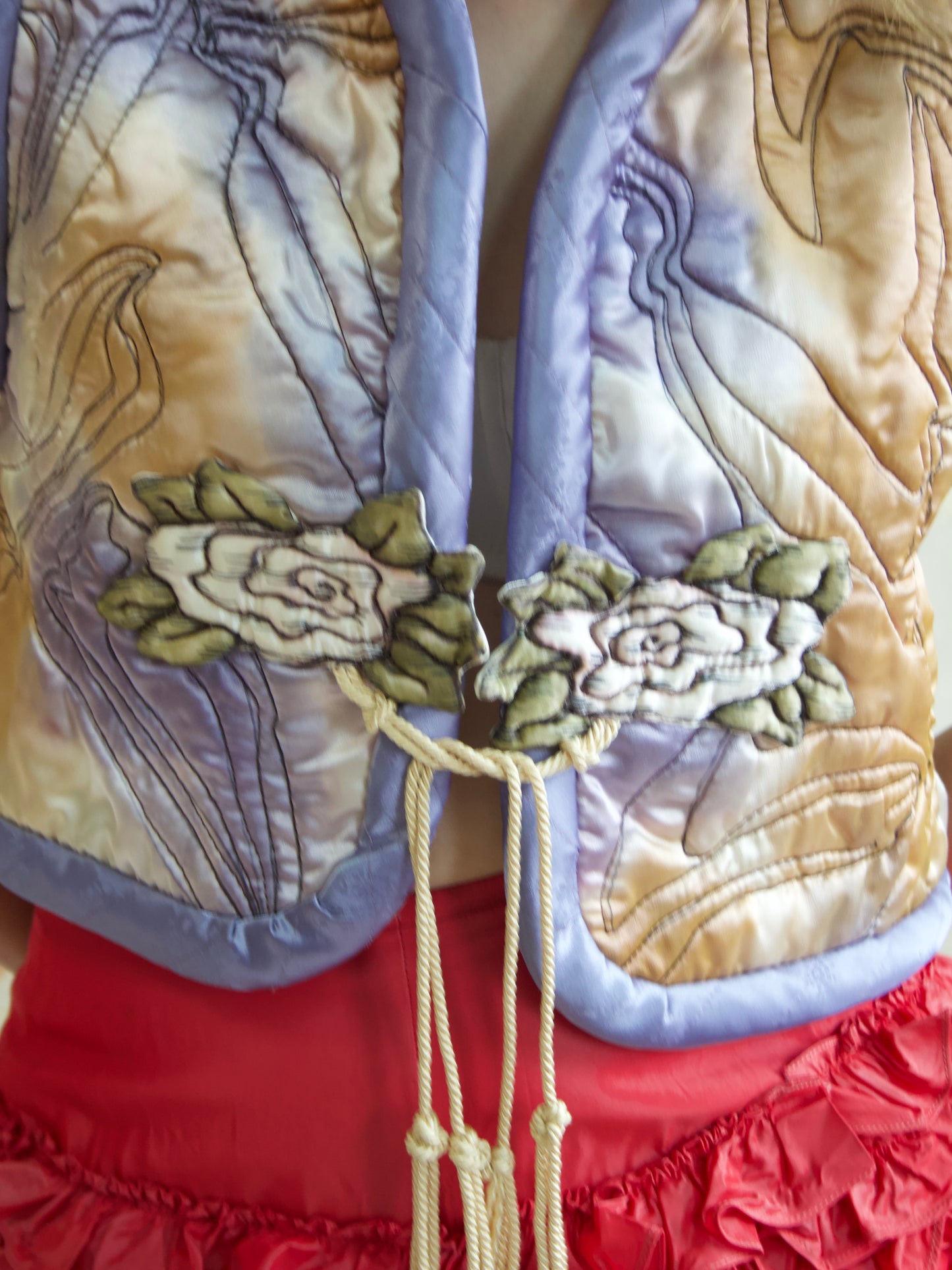 OOAK Vintage Hand Painted Quilted Silk/ Rayon Applique Vest