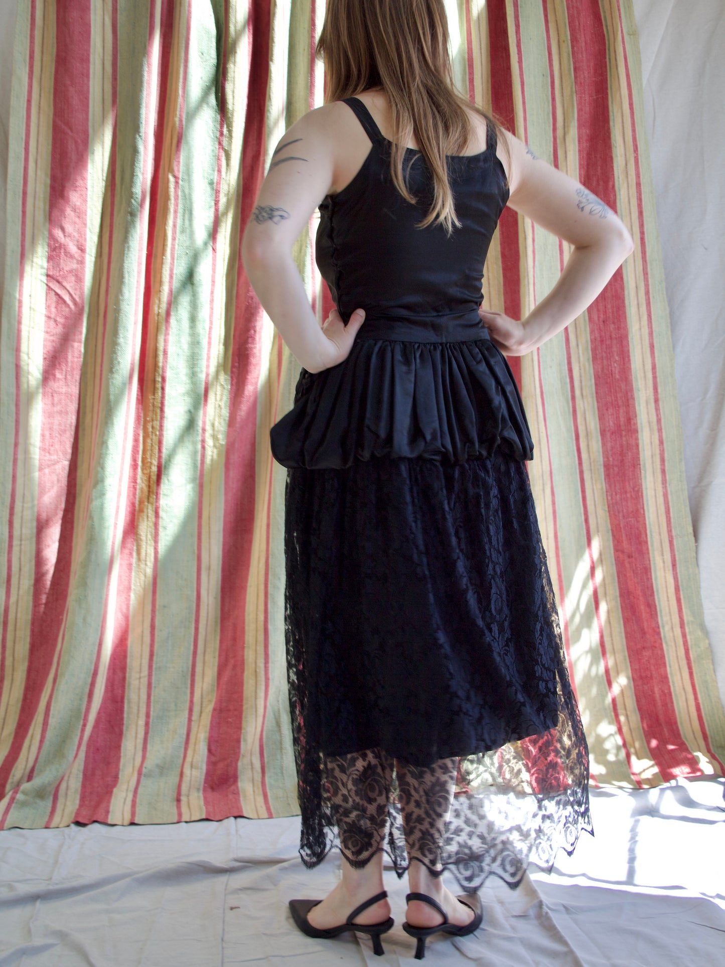 Antique 1920s Robe De Style-Esque Satin & Lace Dress