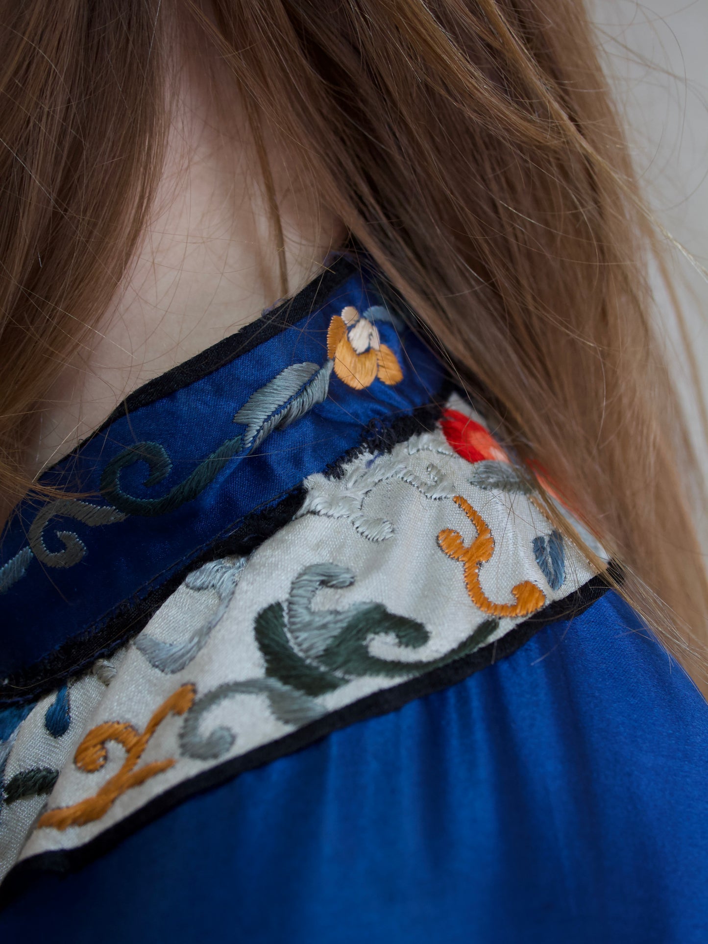 1940s Royal Blue Silk Chinese Mandarin Collar Robe