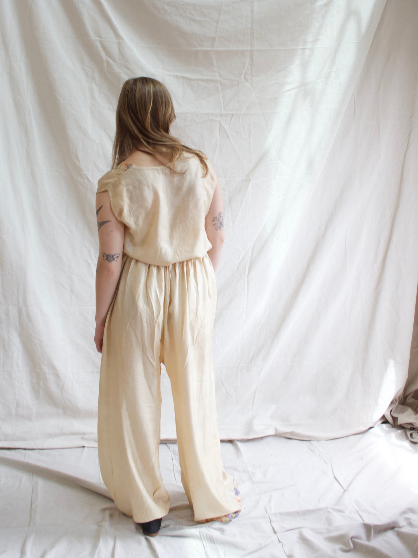 Antique 1920s/1930s Two PC Pongee Silk Palazzo Pant Lounge Set
