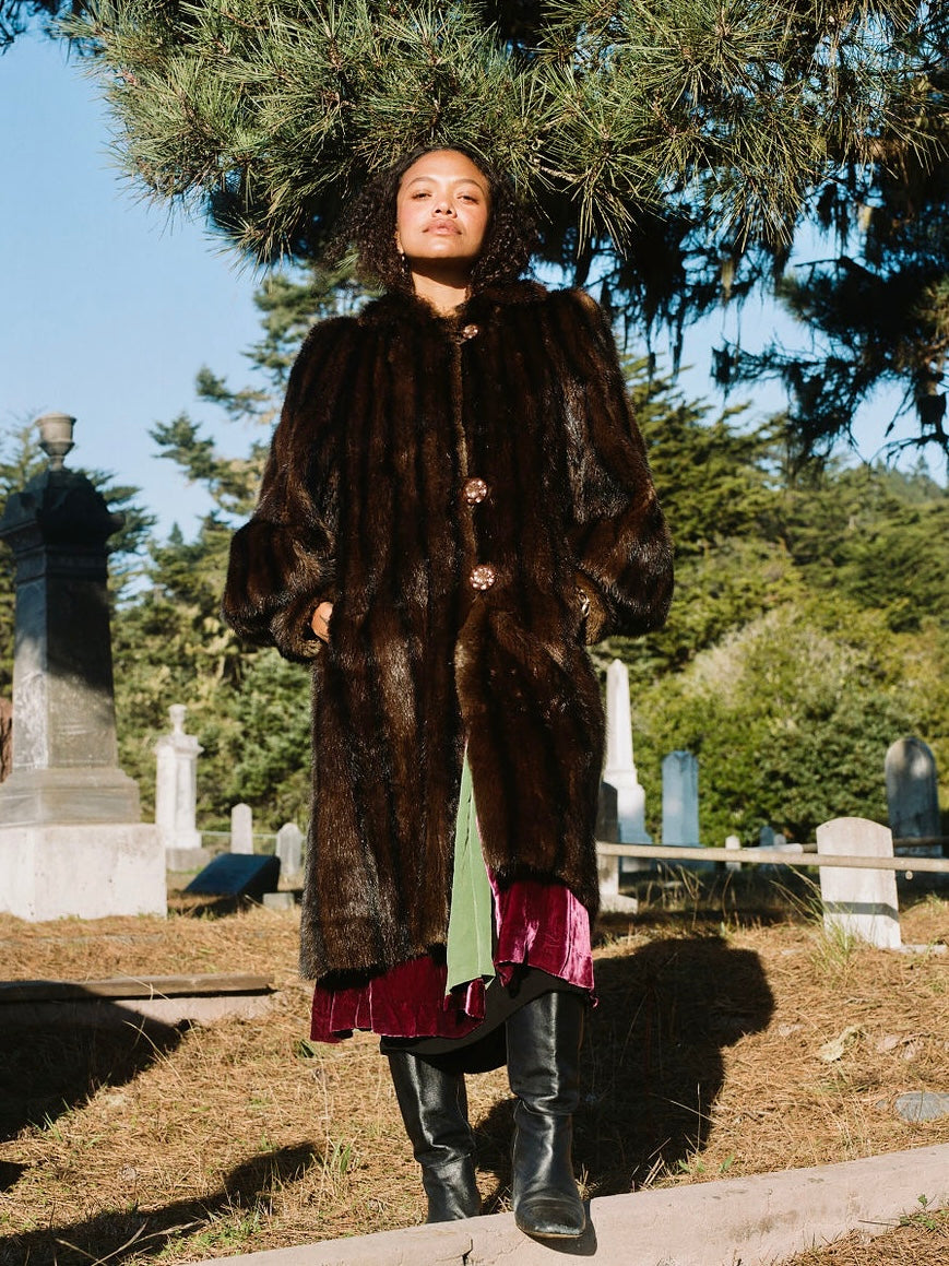 1930s ‘Marge’ Mink Fur Strong Shoulder Bishop Sleeve Coat