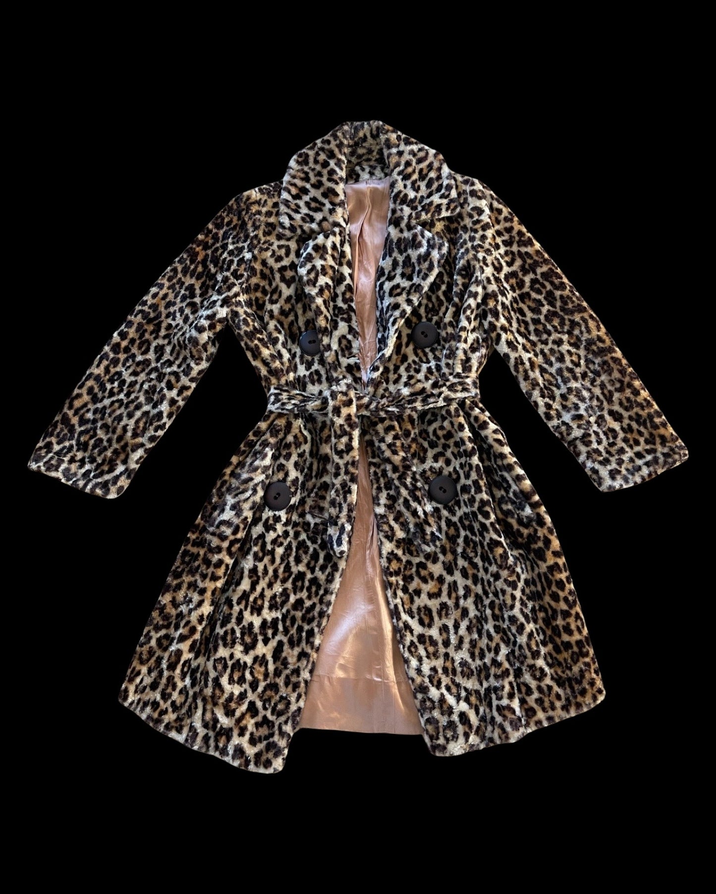 1960s/1970s Joseph Magnin Faux Cheetah Print Plush Loop Double Breasted Coat
