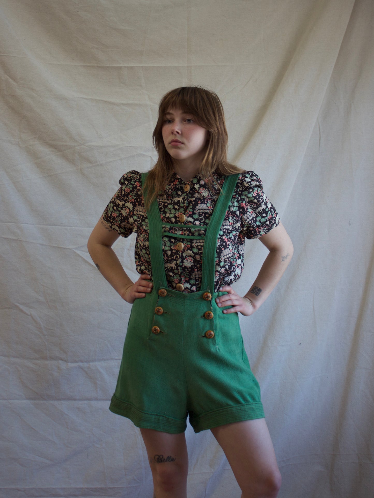 Rare Late 1930s Lanz 3 In One Fall Front Suspender Shortall Set