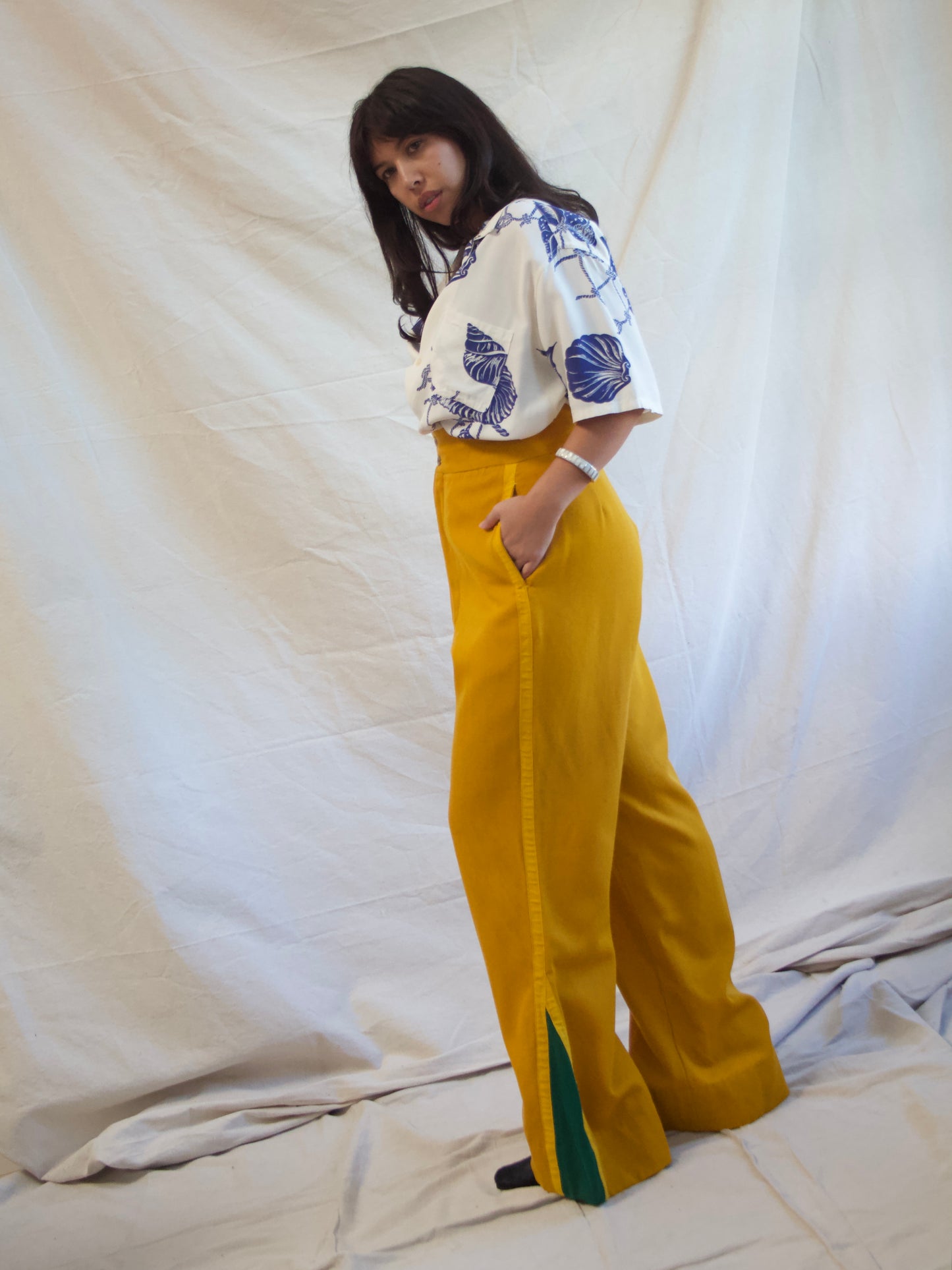 1940s Two Tone Flares High Rise Athletic Wool Trousers