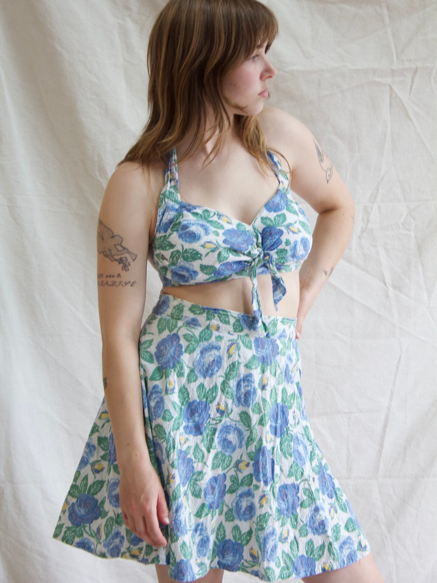 1940s Waffled Cotton Side Button 2 PC Playsuit