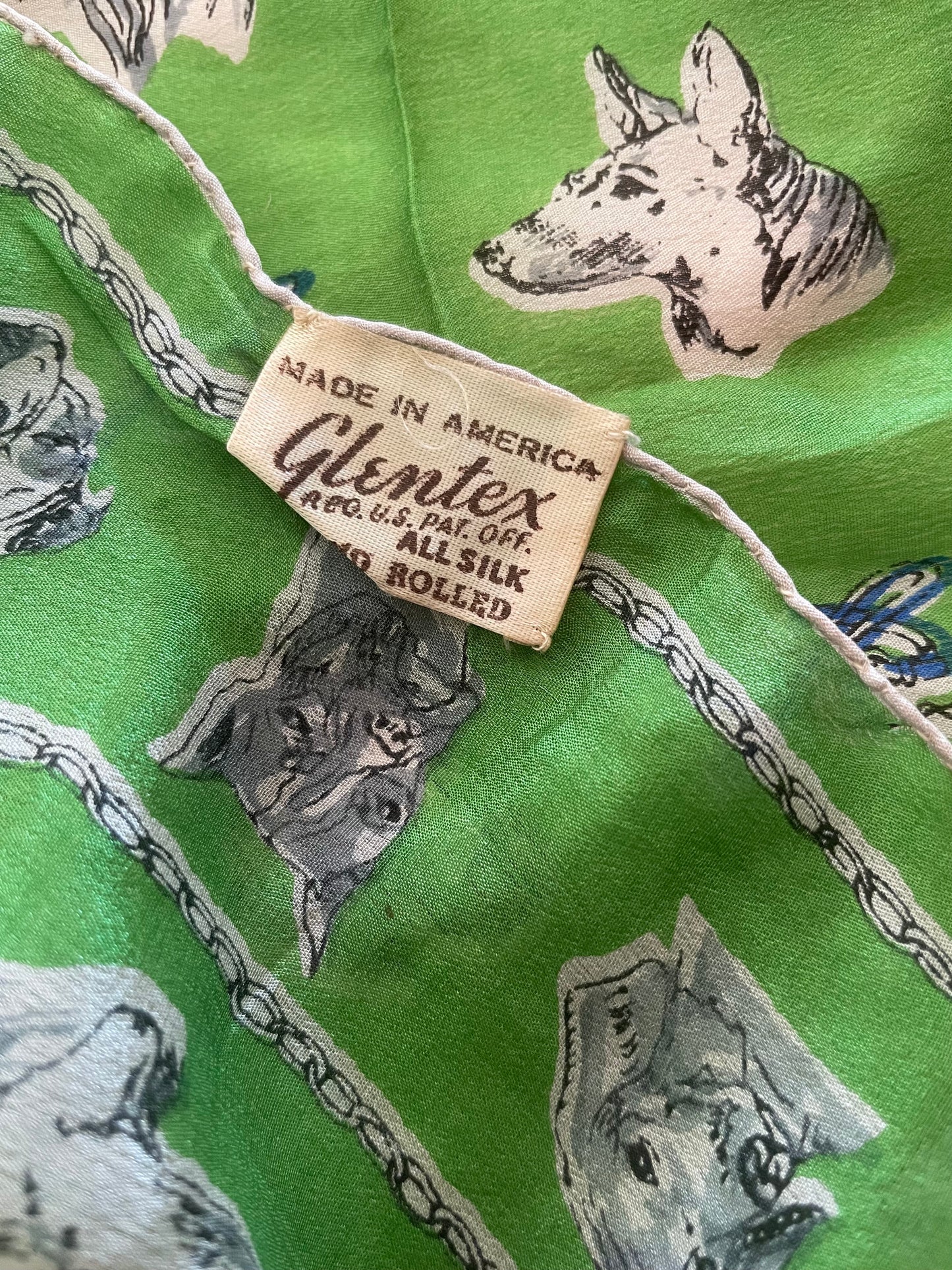 1940s Dog Print Silk Neckerchief/ Scarf