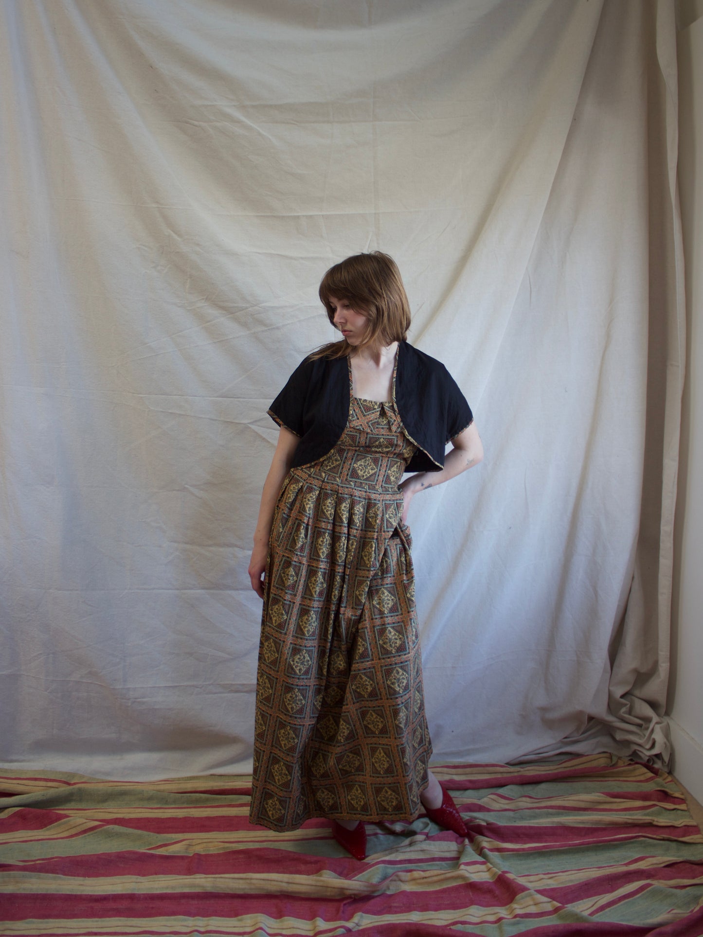 1950s Two Piece Paisley Printed Cotton Sundress + Bolero