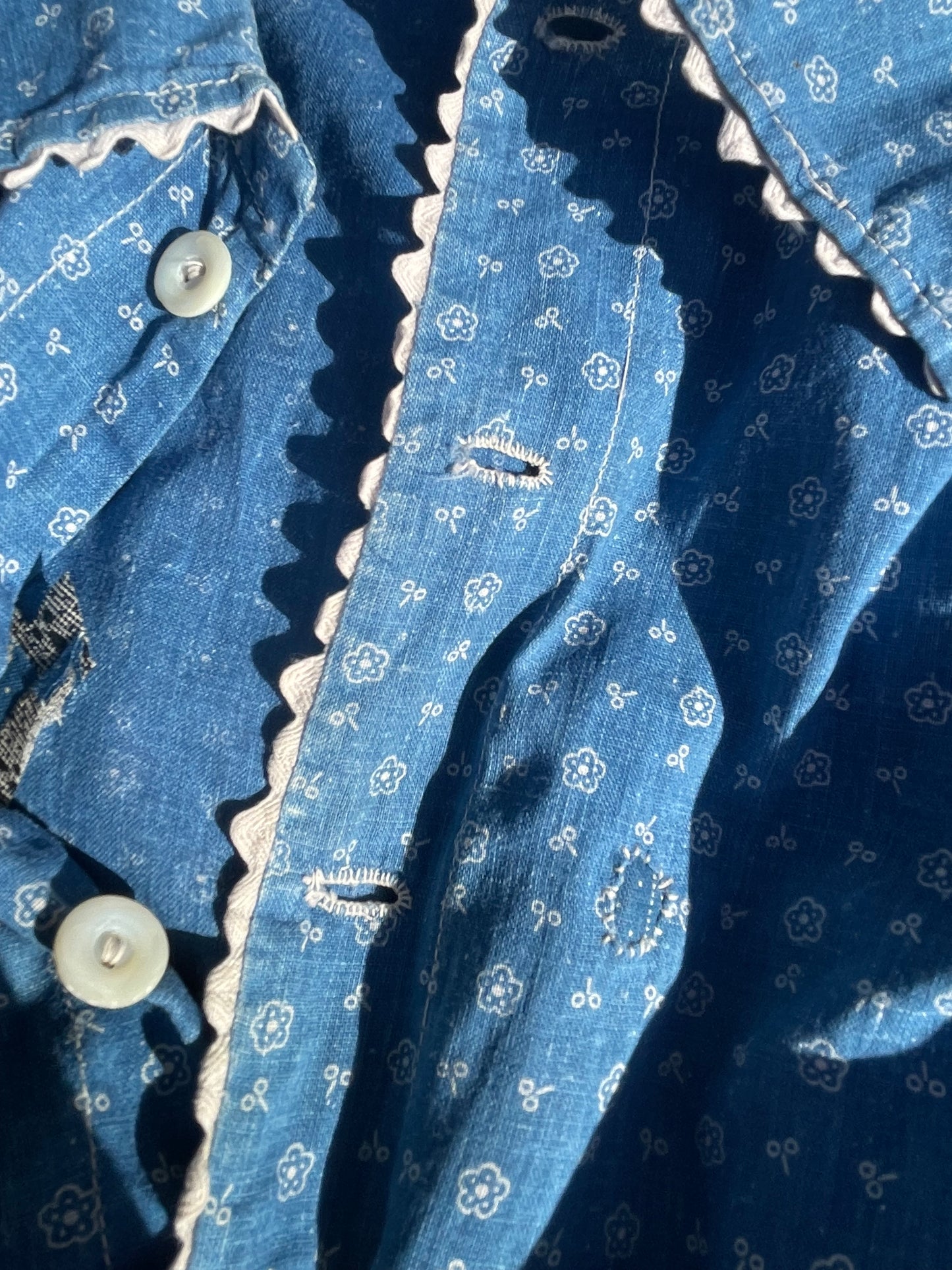 Edwardian Indigo Calico Sailor Collar Workwear Dress