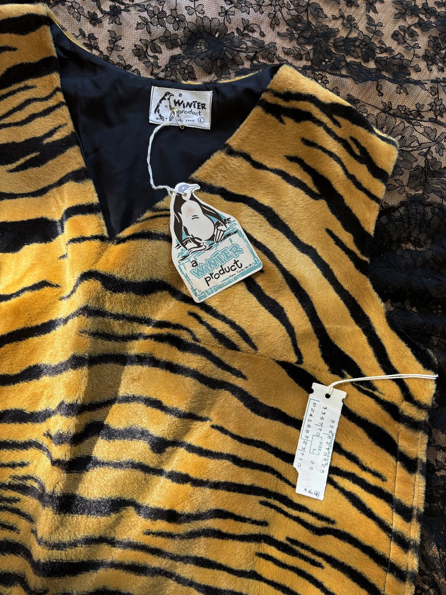 1950s Deadstock Tiger Print Faux Fur Vest