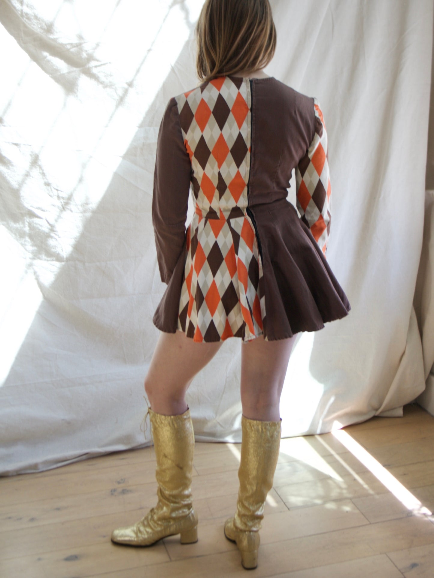 1950s Harlequin Printed Cotton Twill Skater Mini Dress