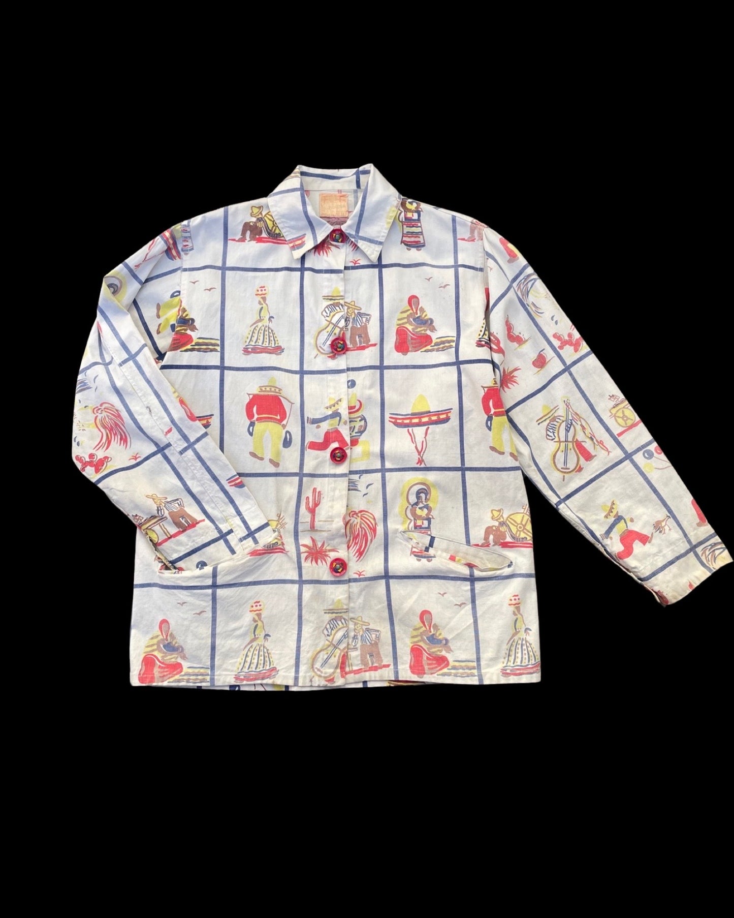 1940s Mexicana Novelty Print Chore Coat
