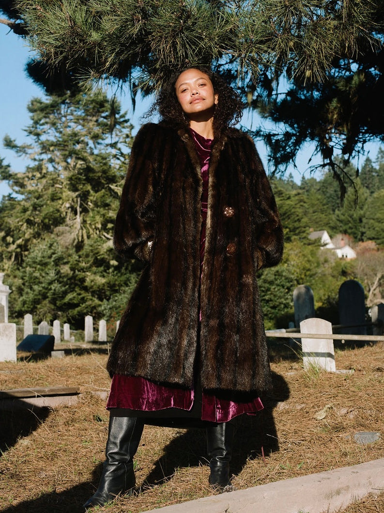 1930s ‘Marge’ Mink Fur Strong Shoulder Bishop Sleeve Coat
