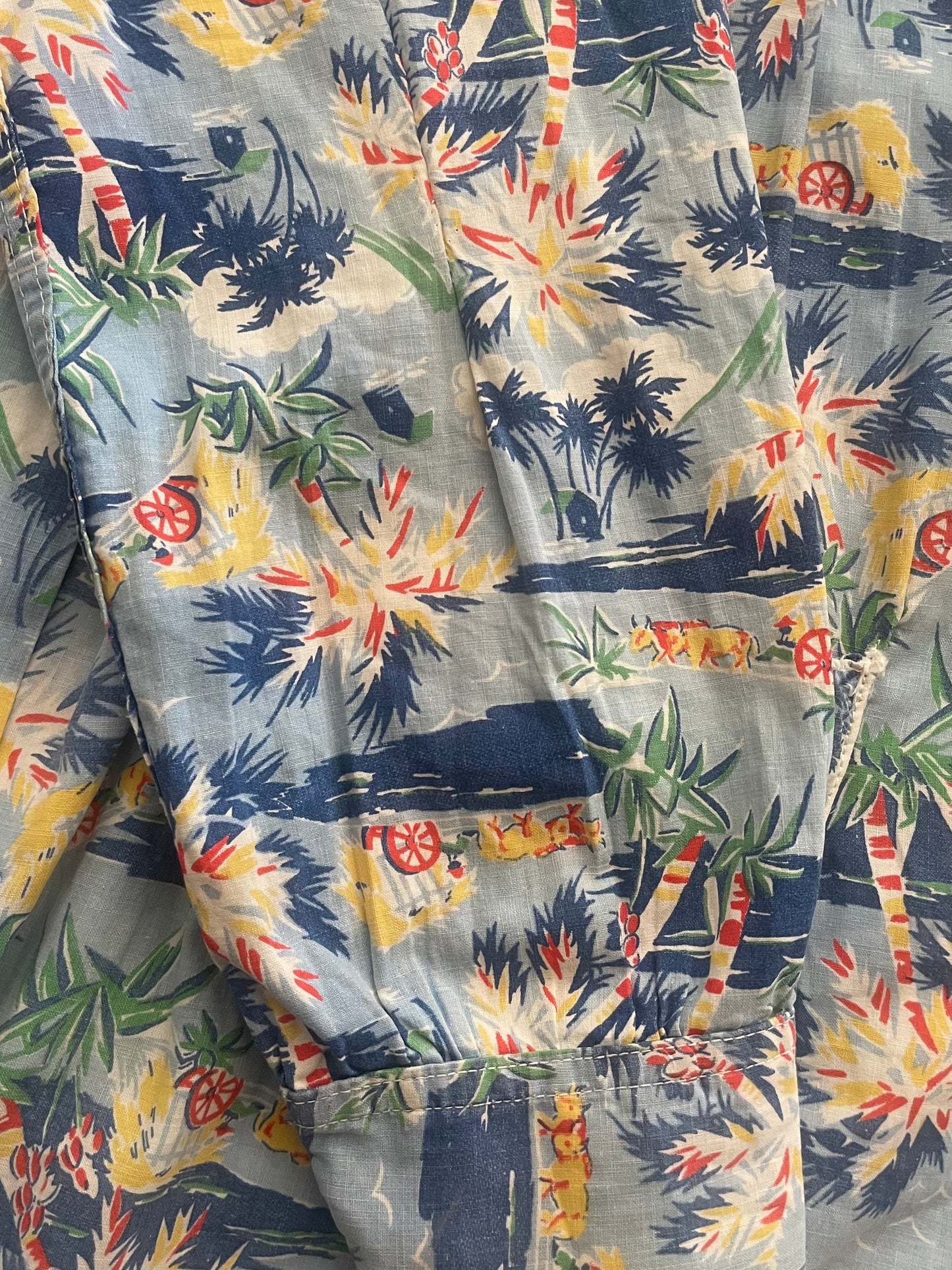 1930s/1940s Tropical Print Cotton Bishop Sleeve Smock