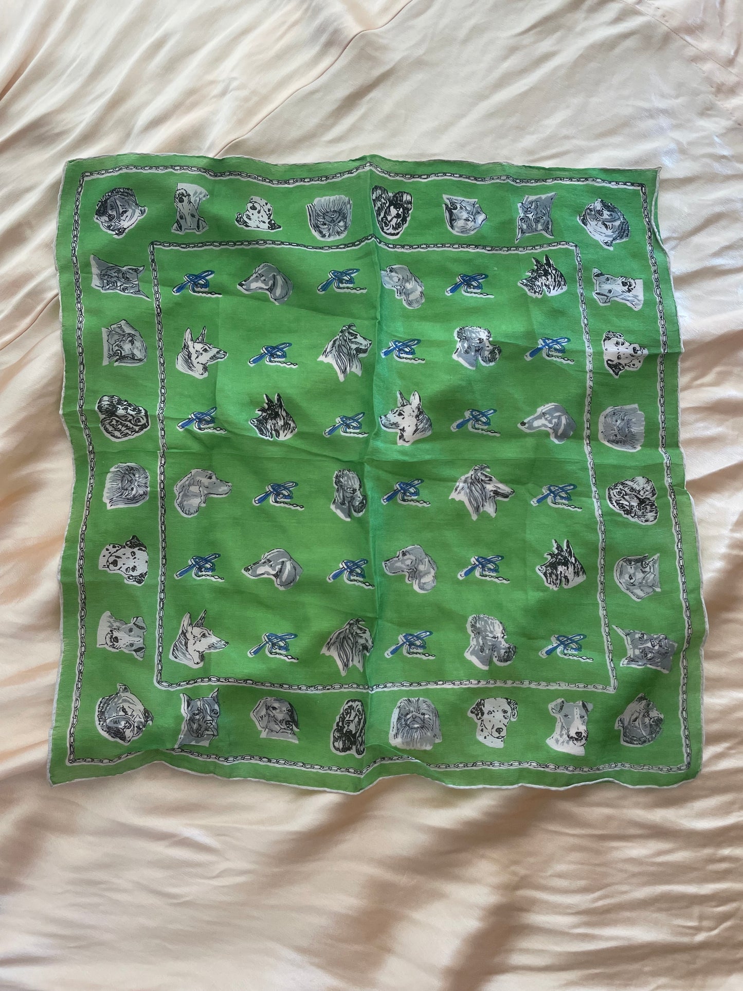 1940s Dog Print Silk Neckerchief/ Scarf