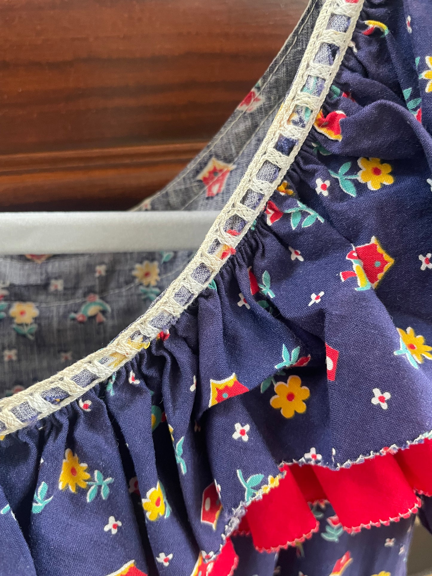 1940s Square Dancing Novelty Print Cotton Puff Sleeve Prairie Dress