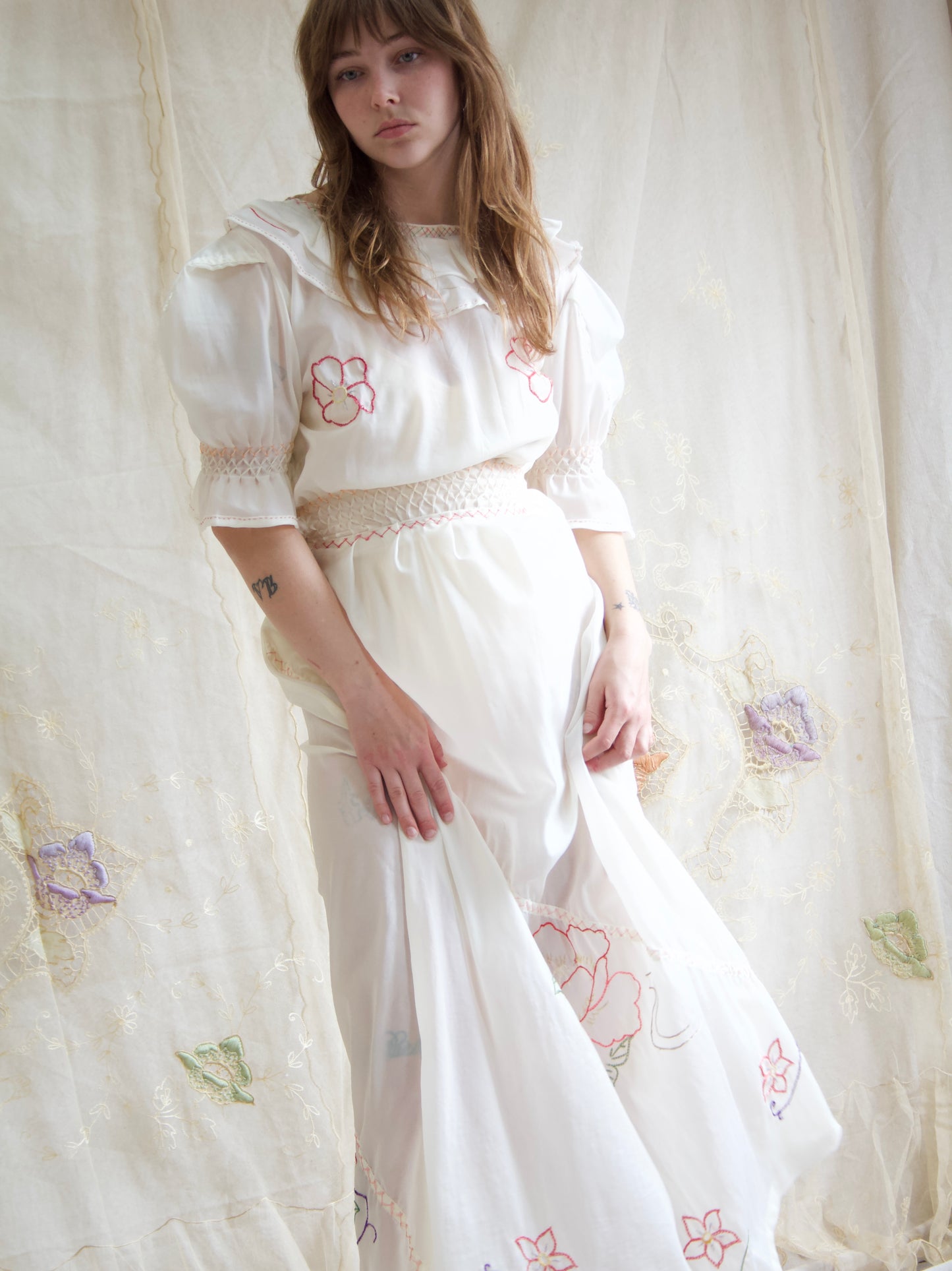 WW2 Hand Embroidered Puff Sleeve Parachute Dress