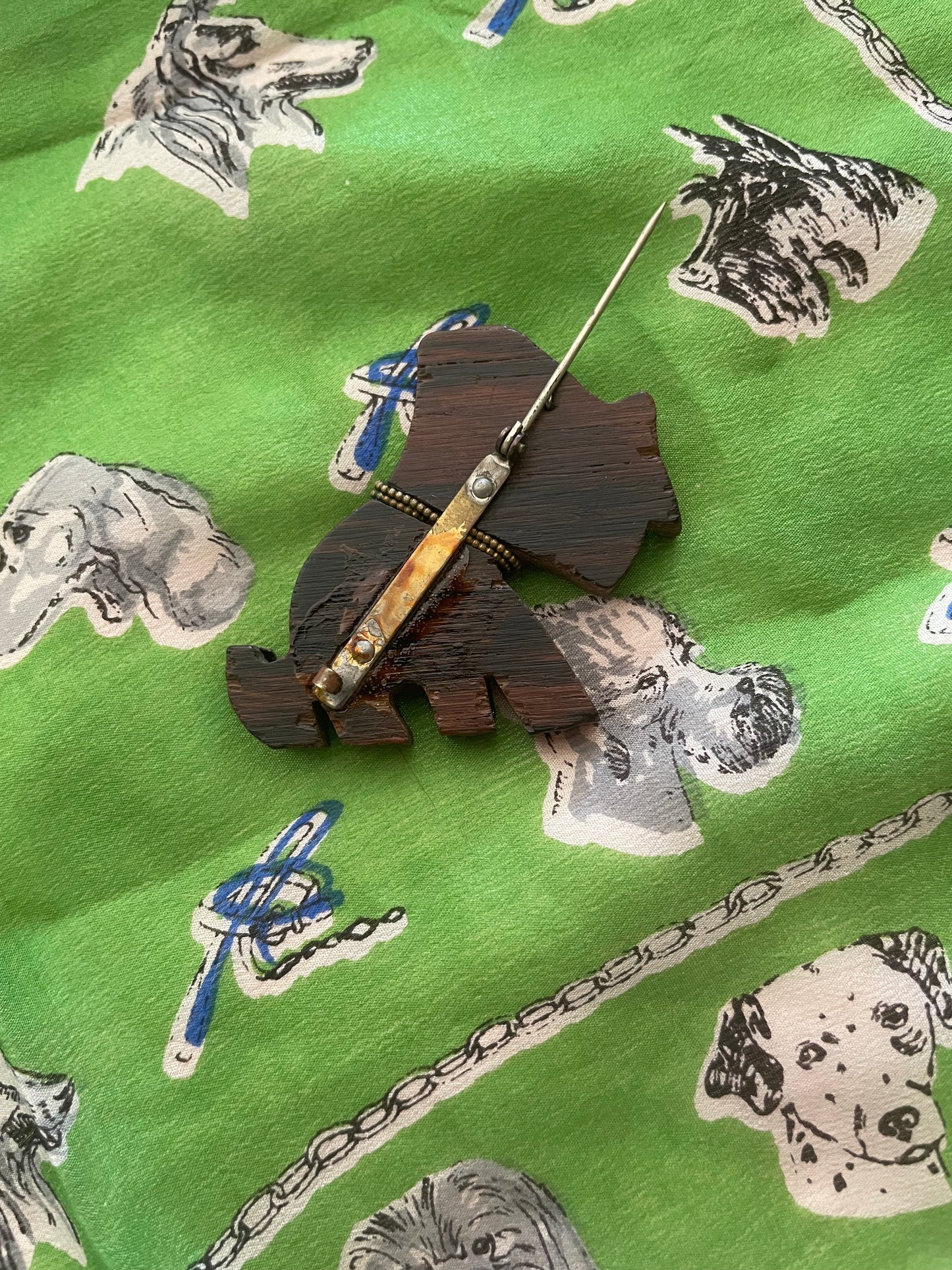1940s Googly Eye Carved Wood Dog Pin